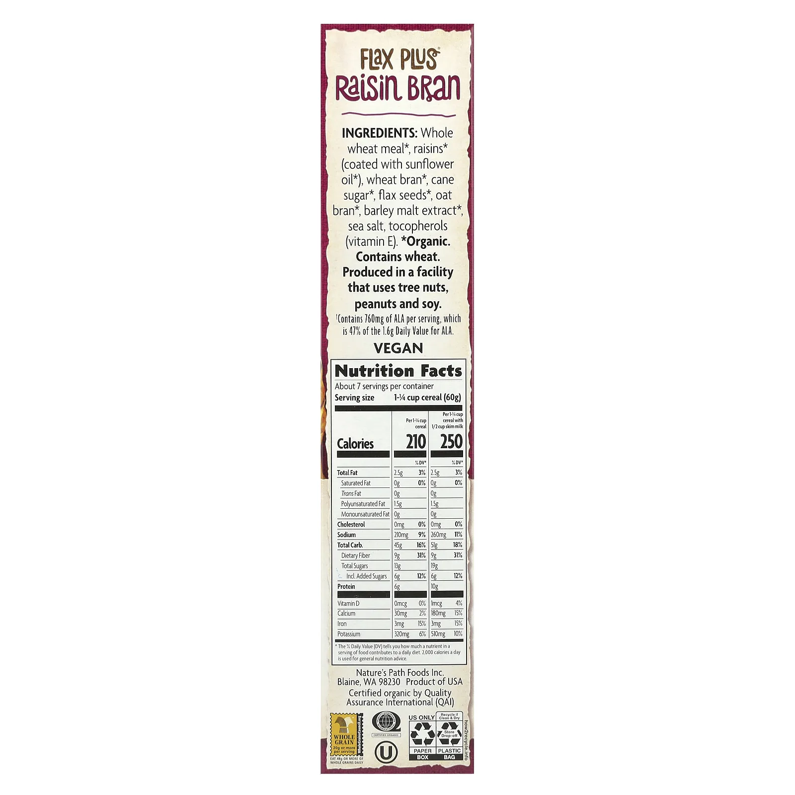 Nature's Path, Organic, Flax Plus, хлопья, отруби с изюмом, 400 г (14 унций)