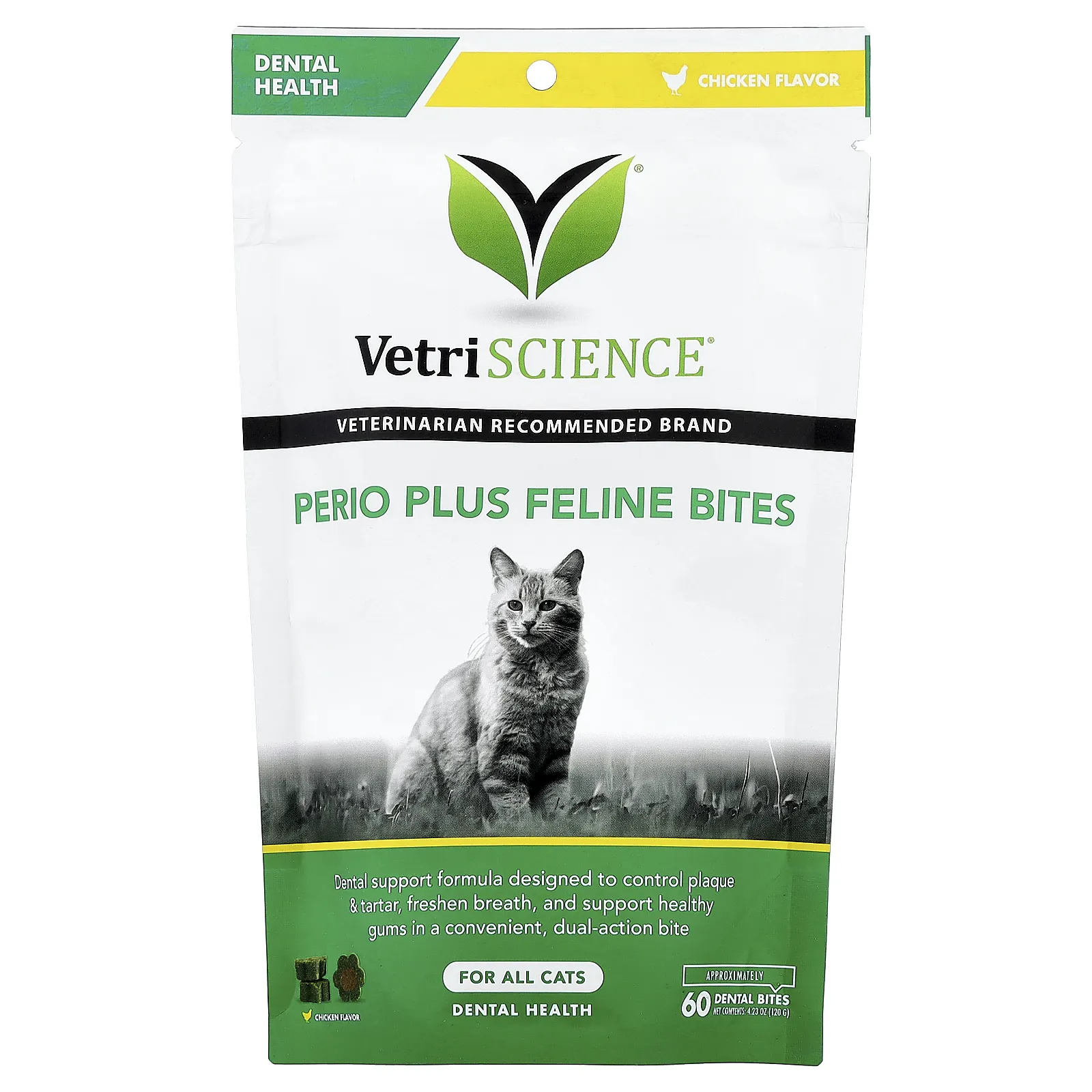 Vetriscience, Perio Plus Feline Bites, для всех кошек, курица, 60 укусов, 120 г (4,23 унции)