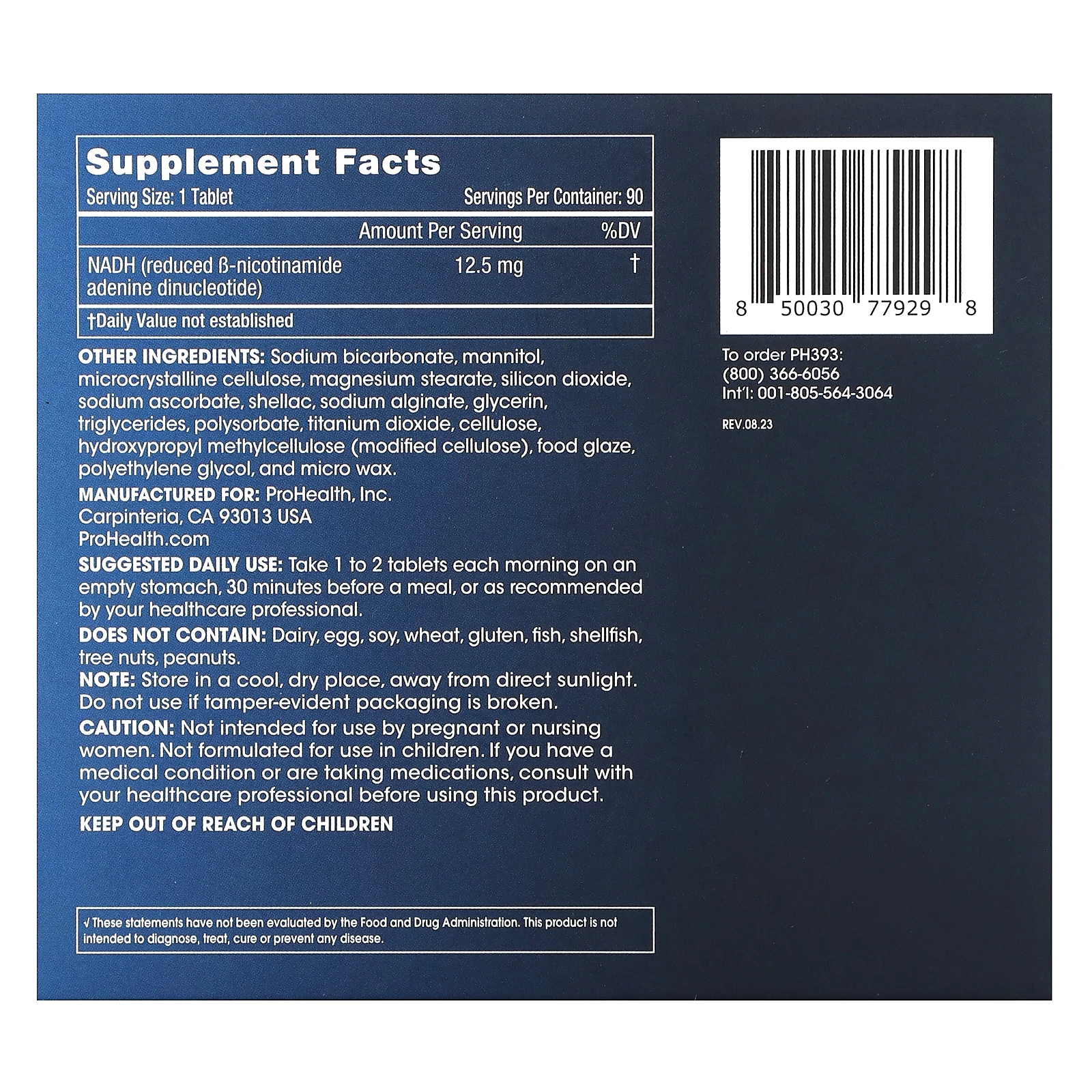 ProHealth Longevity, Energy NADH, никотинамид-аденин-динуклеотид, 12,5 мг, 90 таблеток