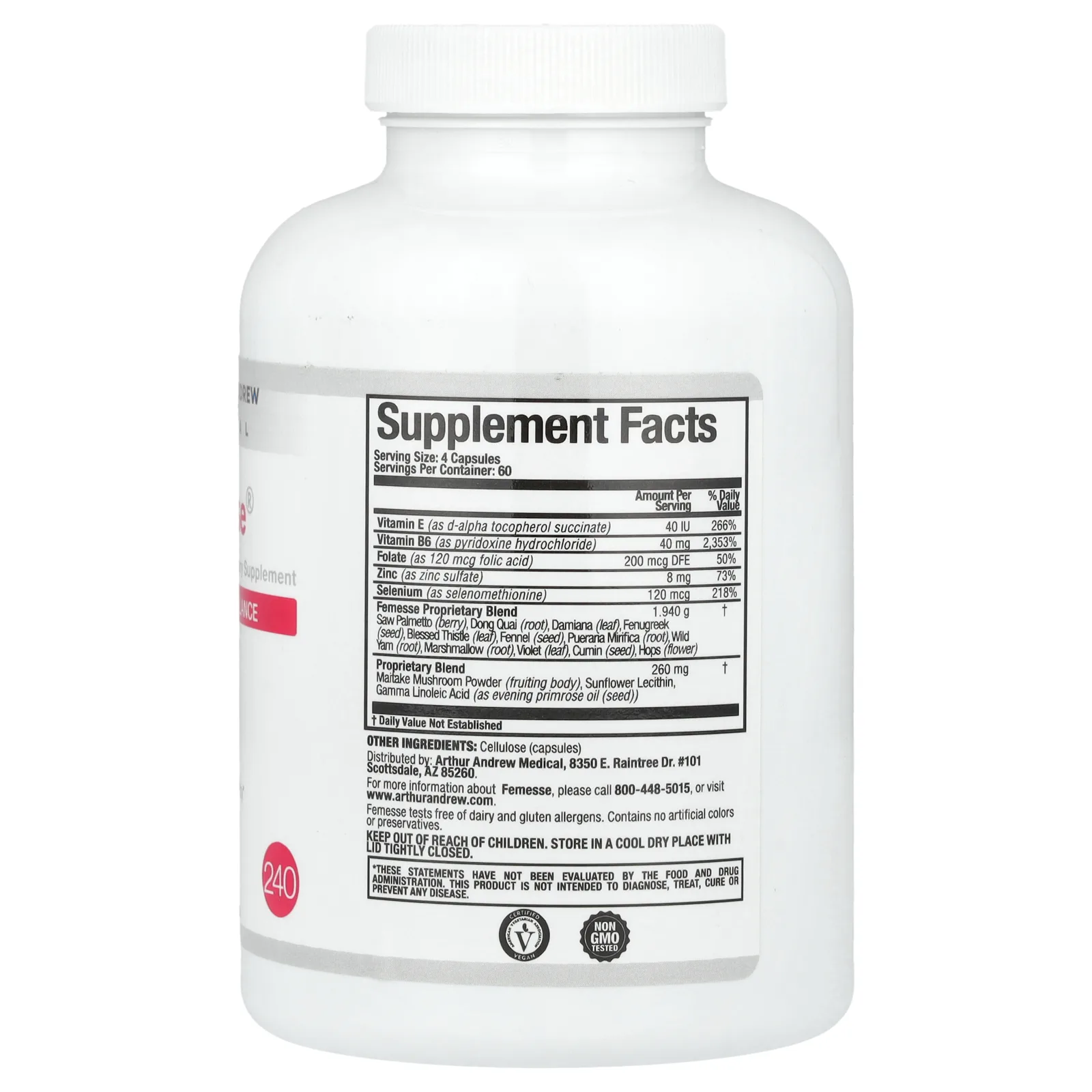 Arthur Andrew Medical, Femesse, для груди и гормонального баланса, 240 капсул