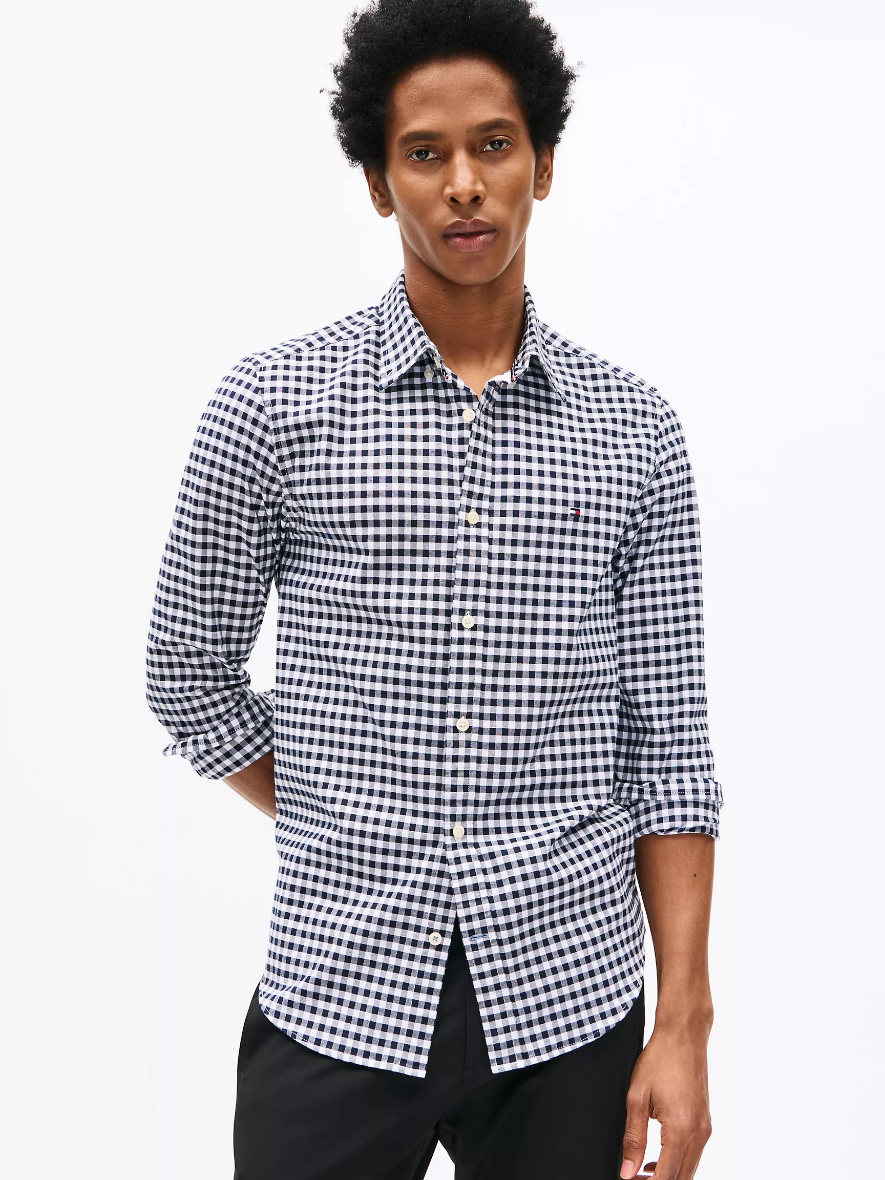 Мужская рубашка Tommy Hilfiger, Приталенная эластичная рубашка из оксфорда в клетку гингем