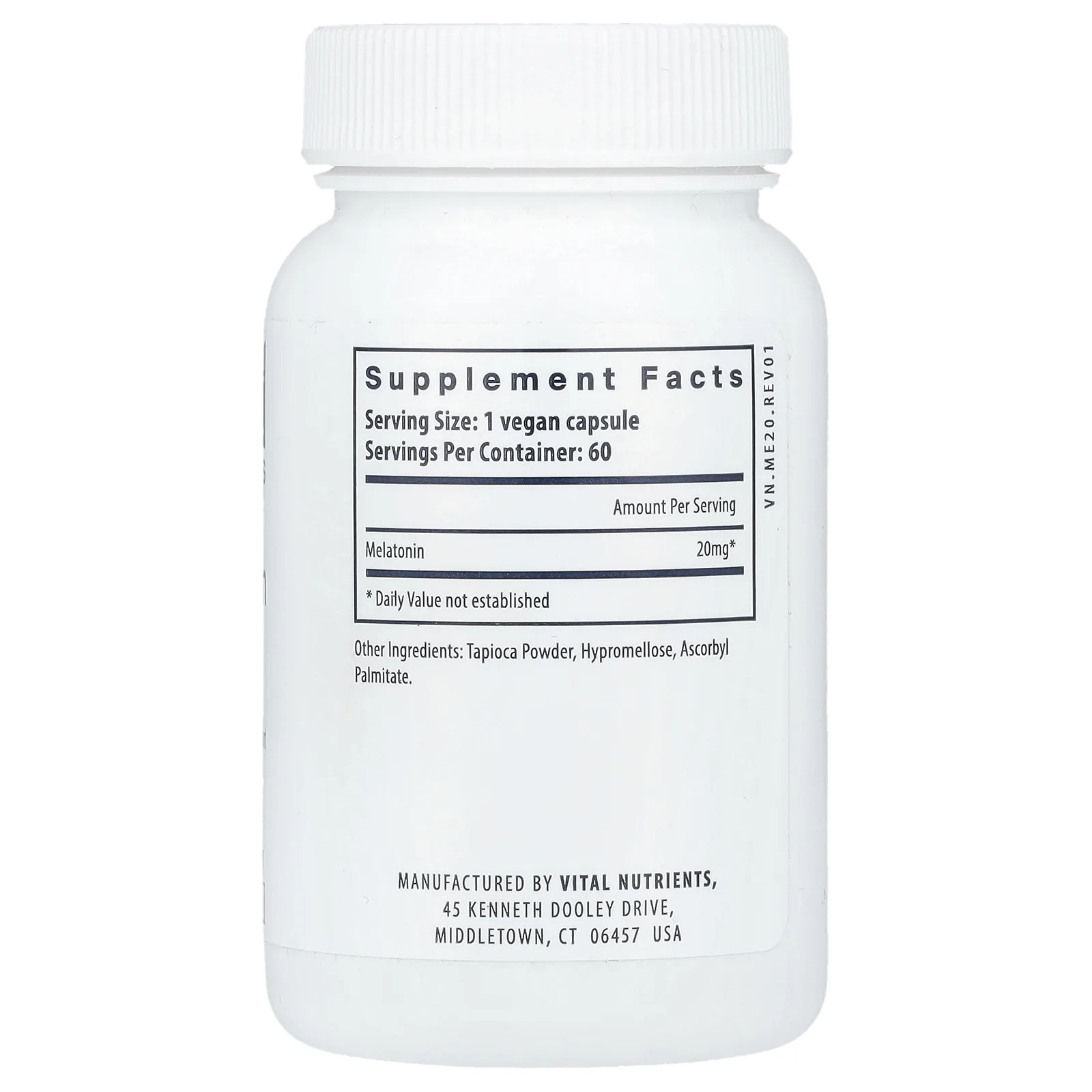 Vital Nutrients, Мелатонин, 20 мг, 60 вегетарианских капсул