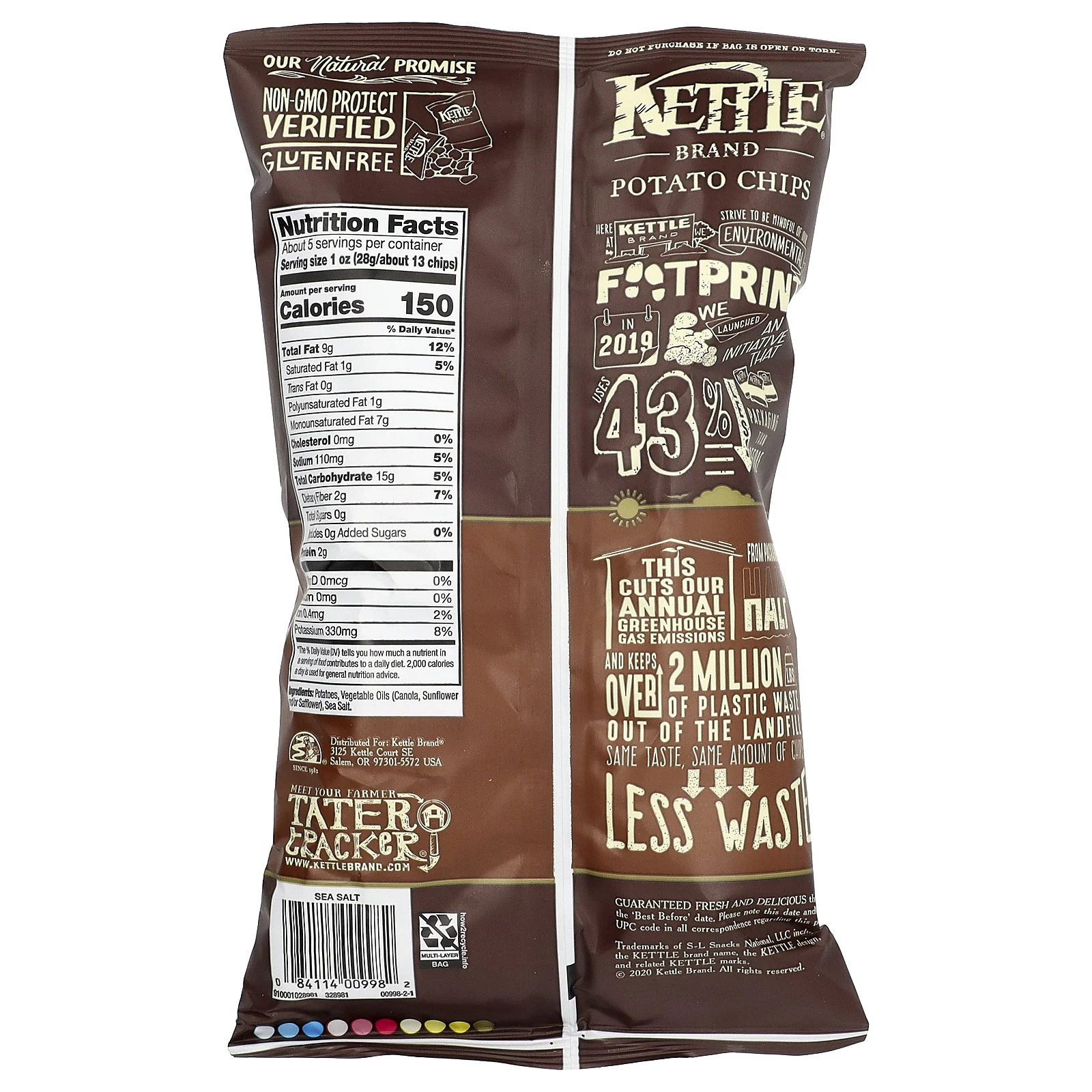 Kettle Foods, картофельные чипсы, с морской солью, 141 г (5 унций)