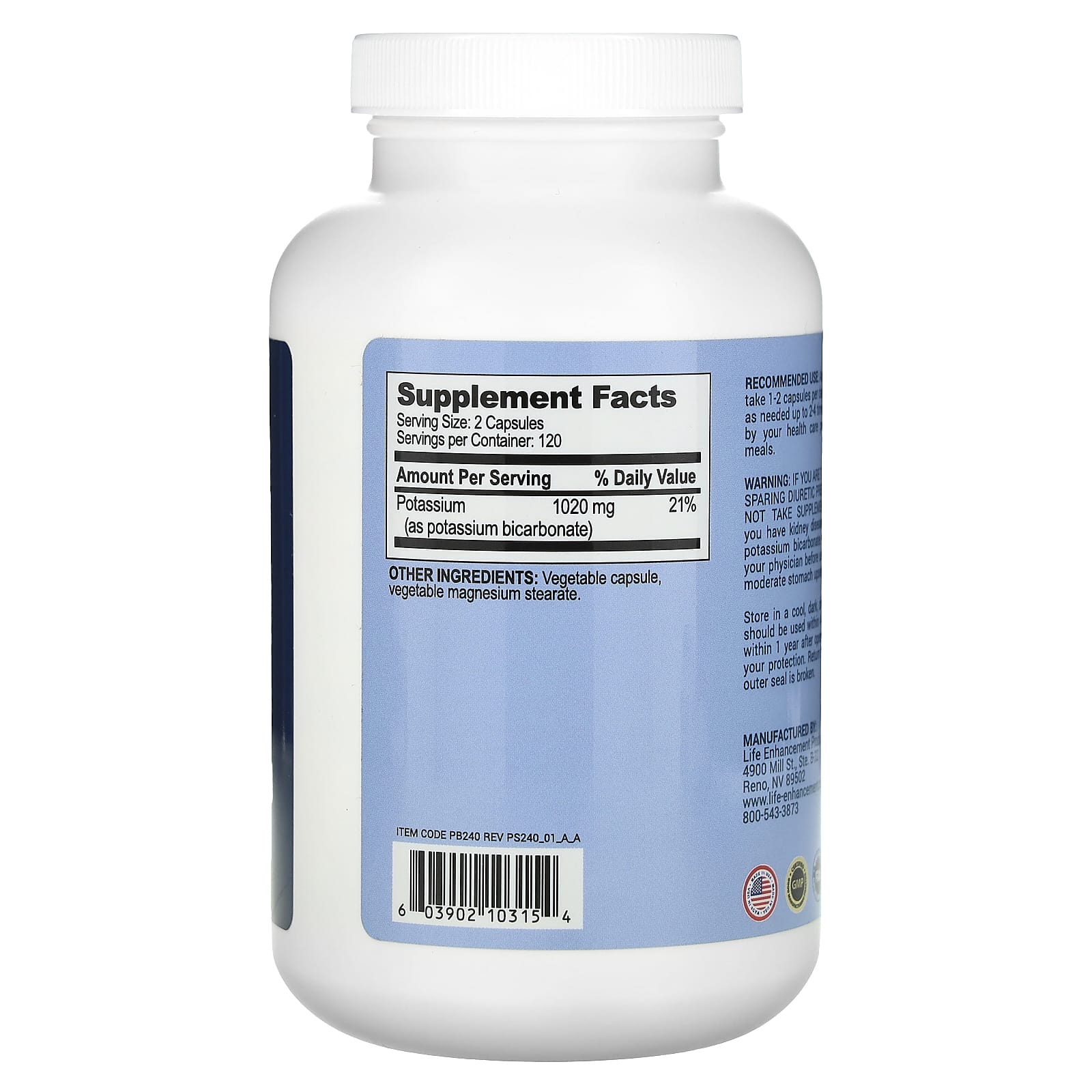 Life Enhancement, Potassium Basics, 240 капсул