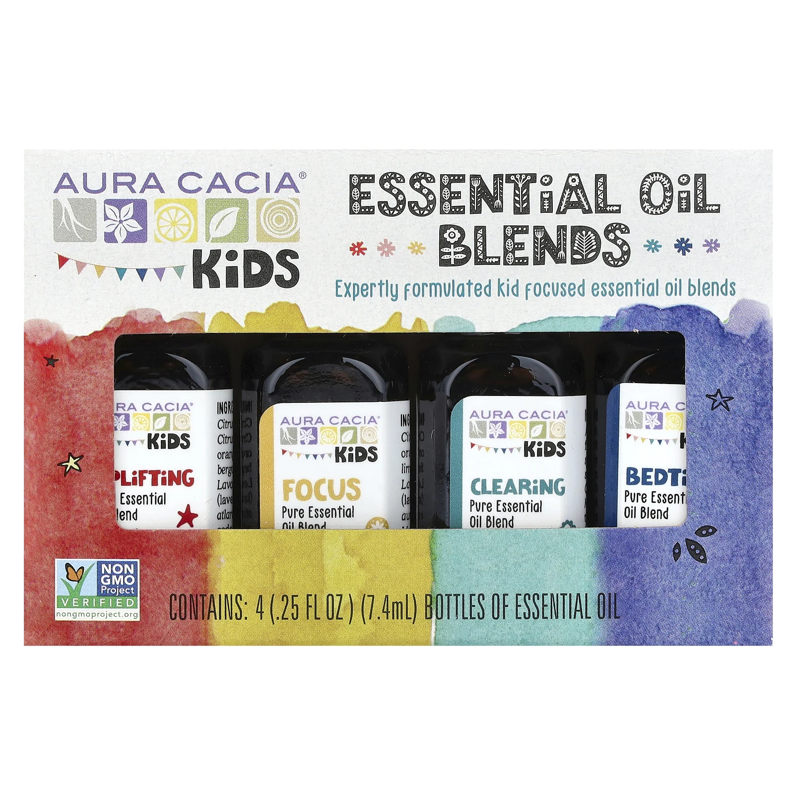 Aura Cacia, Kids, смеси эфирных масел, 4 флакона по 7,4 мл (0,25 жидк. Унции)