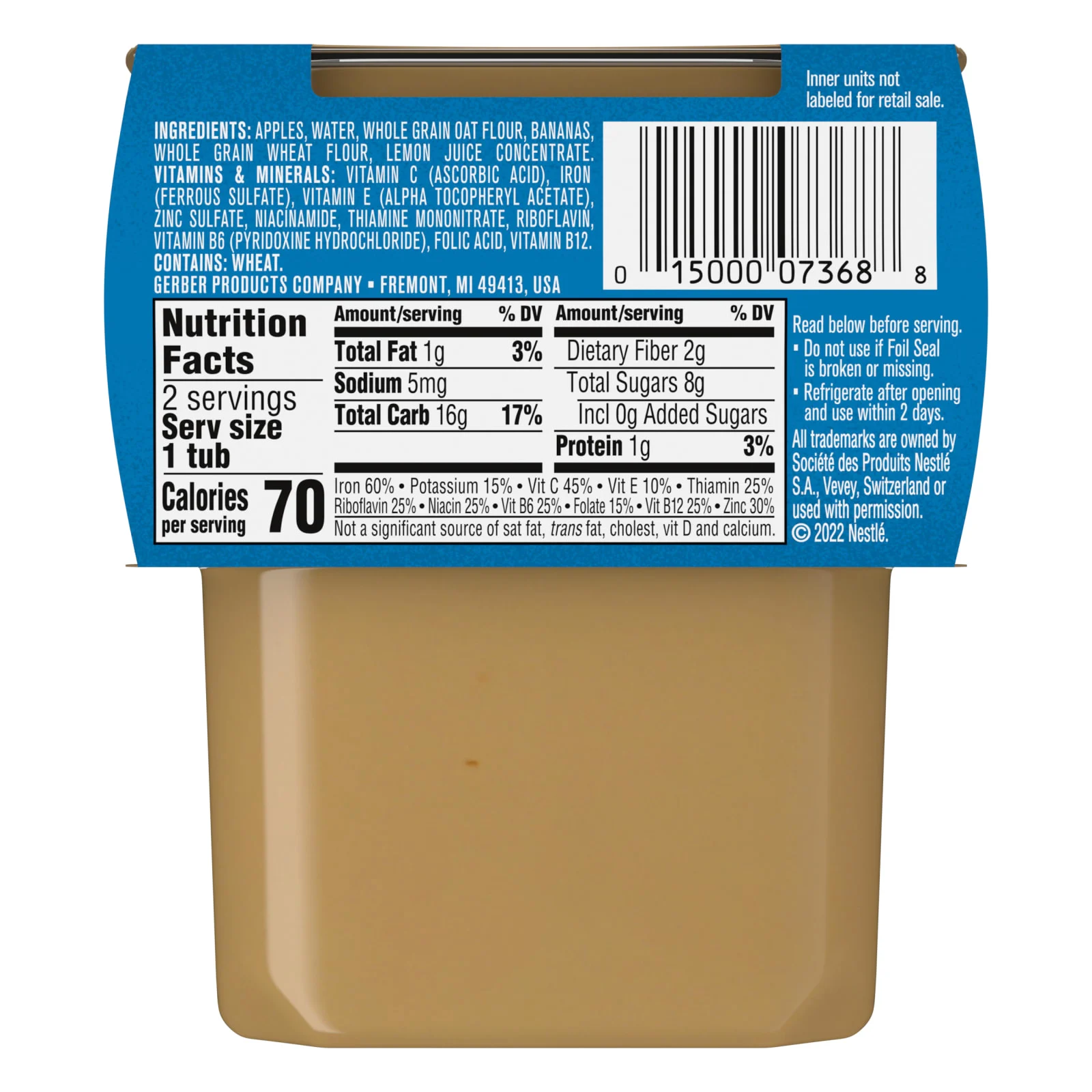 Gerber, Natural for Baby, Grain & Grow, 2nd Foods, смесь хлопьев с яблоком и бананом, 2 пакетика по 113 г (4 унции)