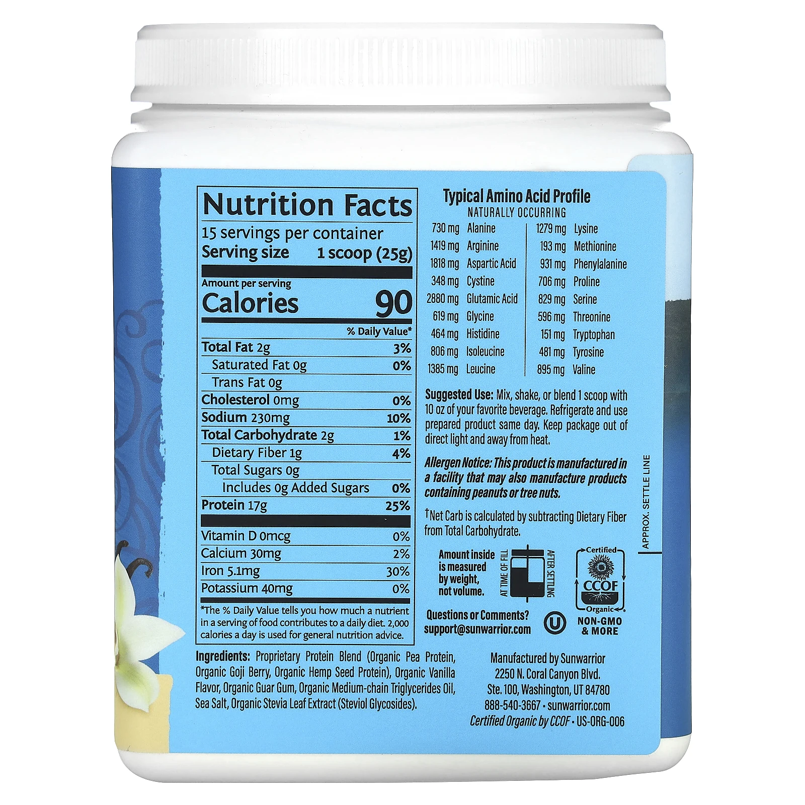 Sunwarrior, Warrior Blend Protein, ваниль, 375 г (13,2 унции)