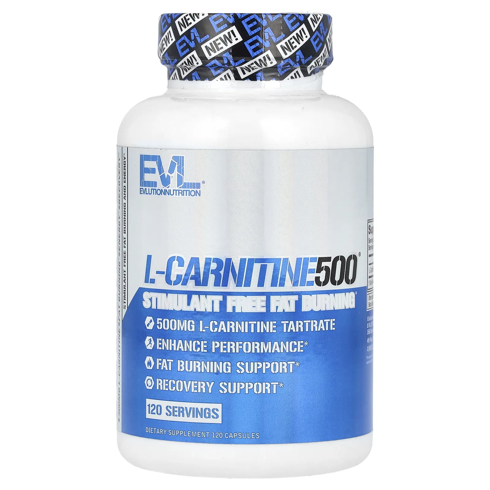 EVLution Nutrition, L-CARNITINE500, добавка для сжигания жира без стимуляторов, 120 капсул