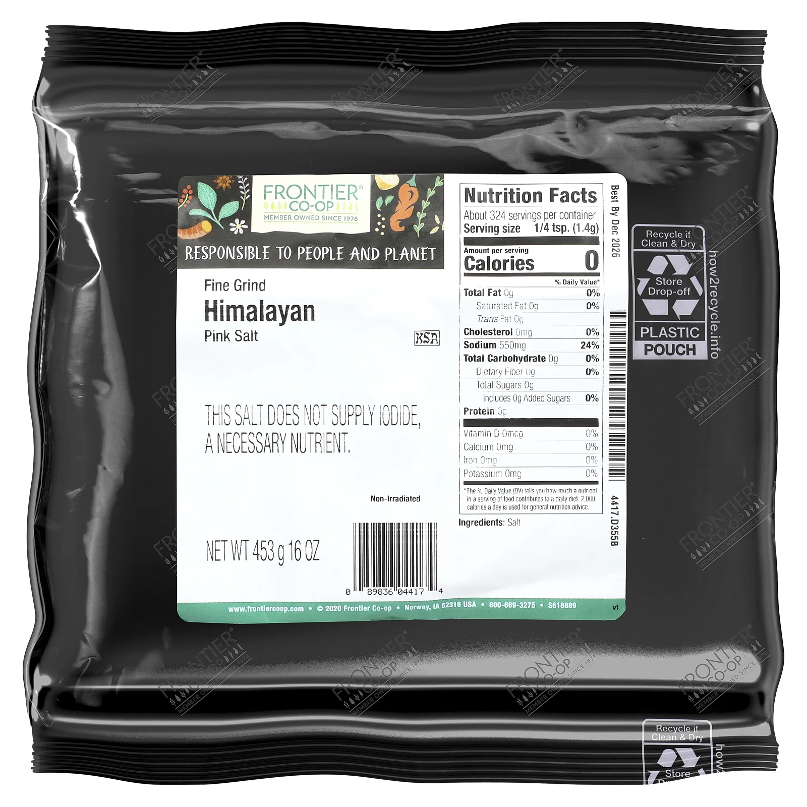 Frontier Co-op, Розовая гималайская соль, мелкого помола, 453 г (16 унций)