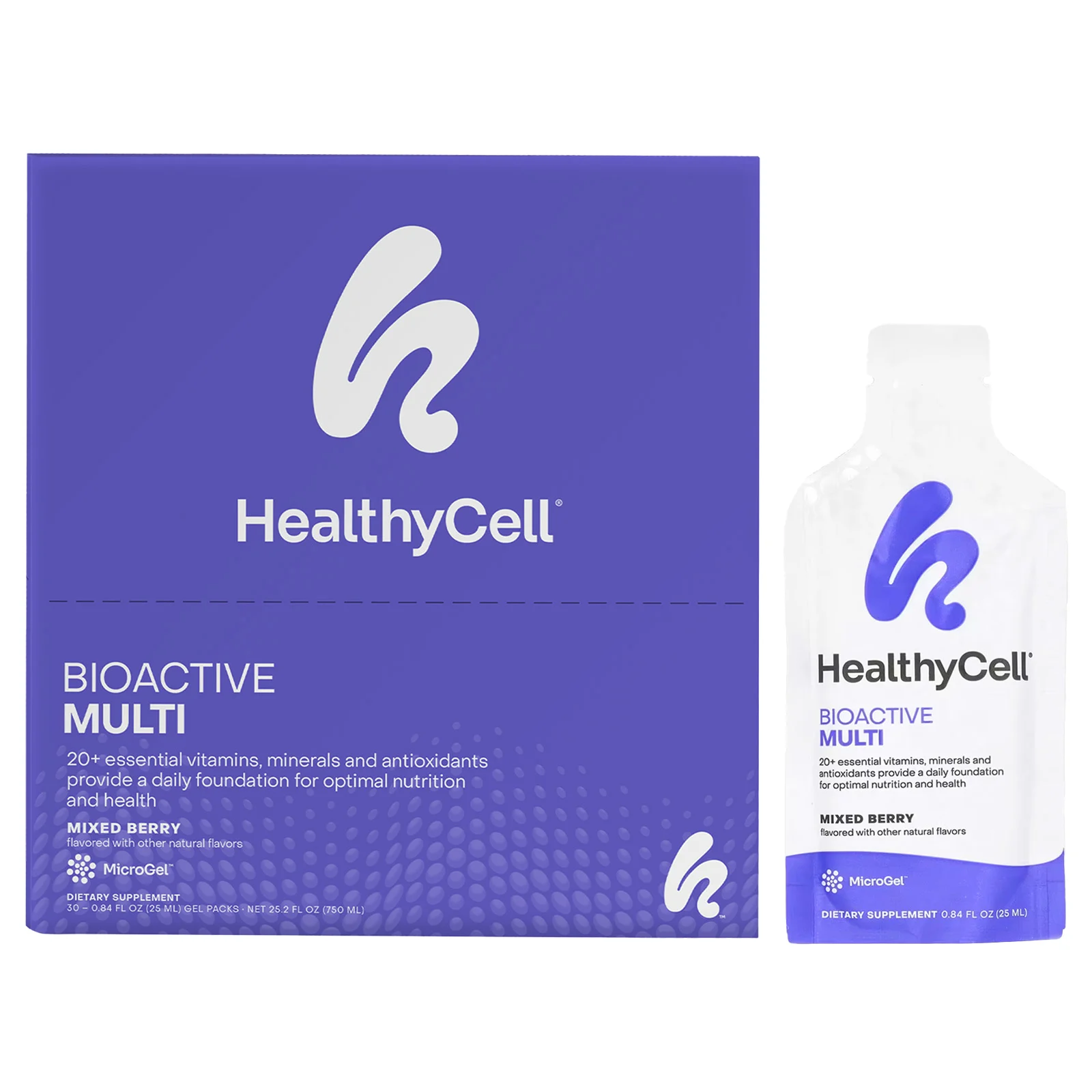 HealthyCell, Bioactive Multi, ягодное ассорти, 30 гелевых пакетиков по 25 мл (0,84 жидк. Унции)