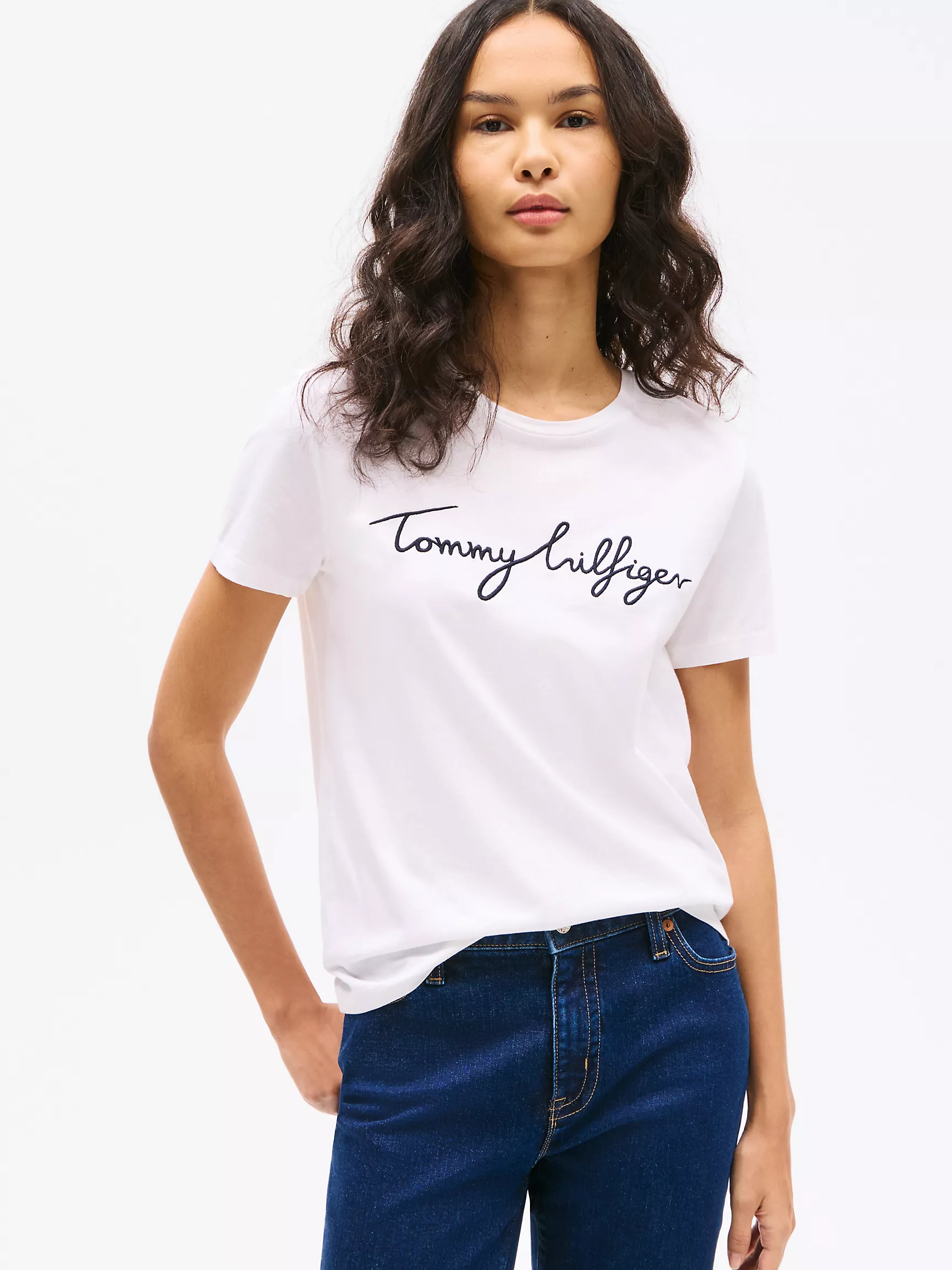 Женская футболка Tommy Hilfiger, Фирменная футболка с круглым вырезом и вышивкой