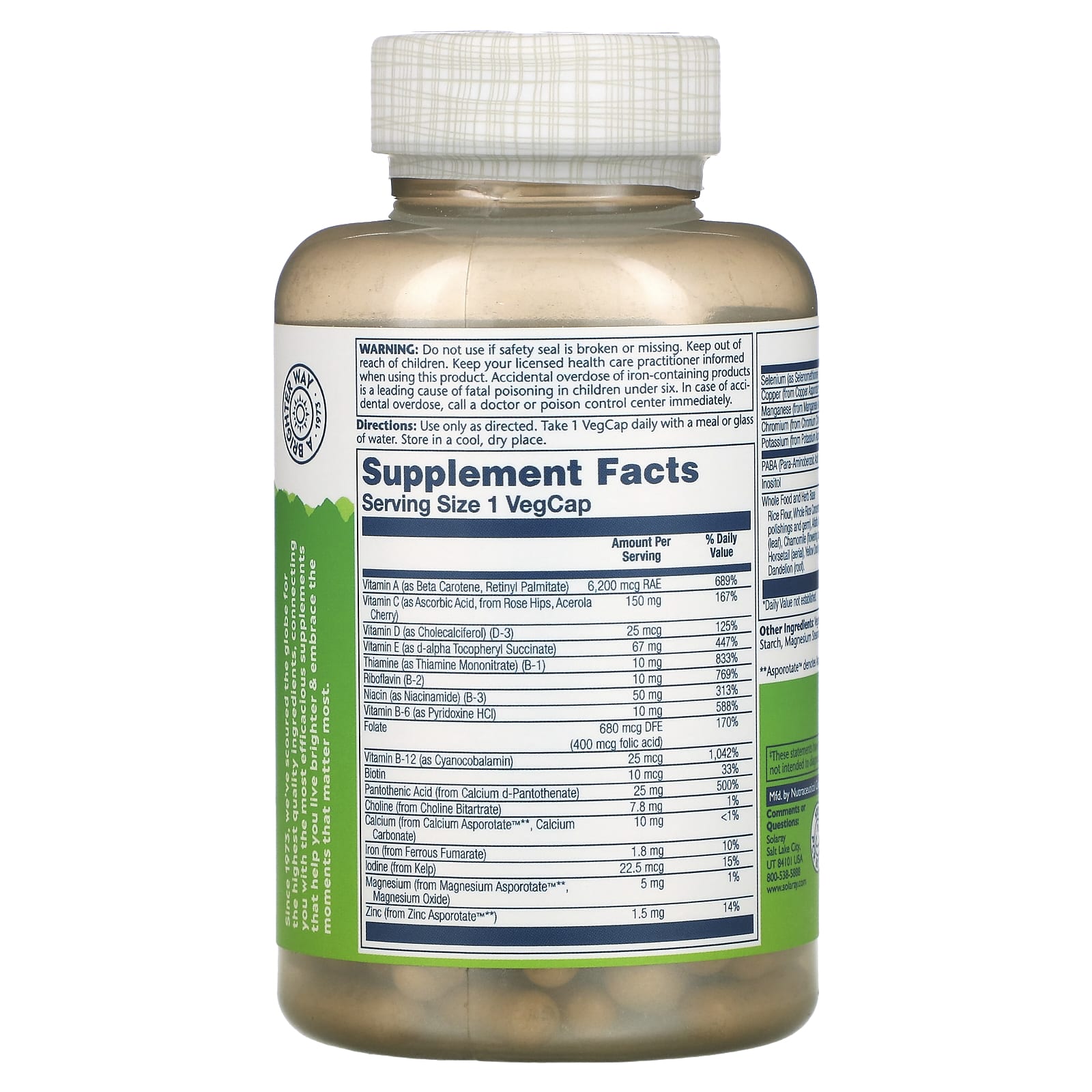 Solaray, Once Daily, Мультивитамины с высокой энергией, 120 вегетарианских капсул