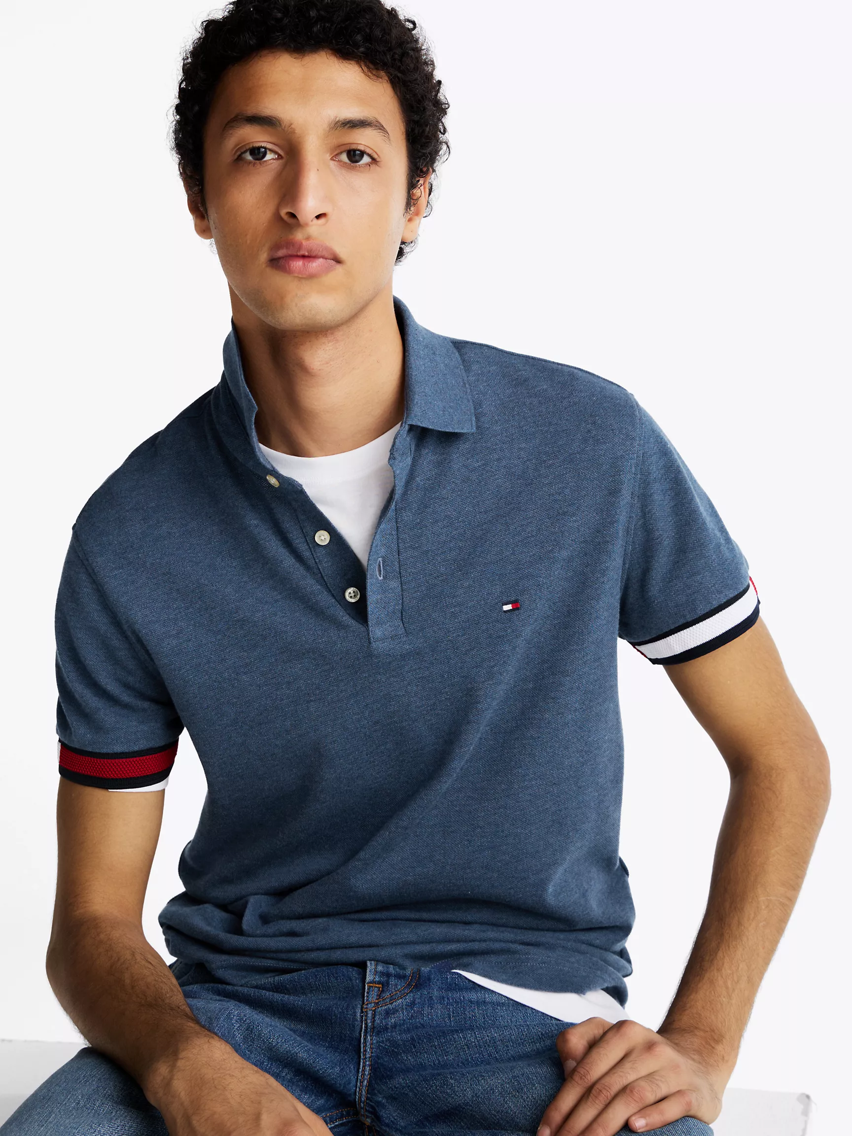 Мужское поло Tommy Hilfiger, Приталенное поло с логотипом флага на манжетах