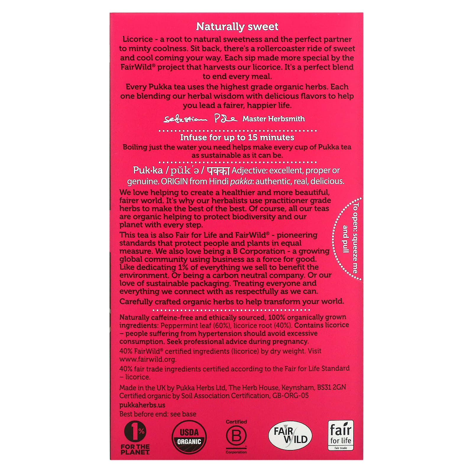 Pukka Herbs, Органический травяной чай, перечная мята и солодка, без кофеина, 20 пакетиков, 30 г (1,05 унции)