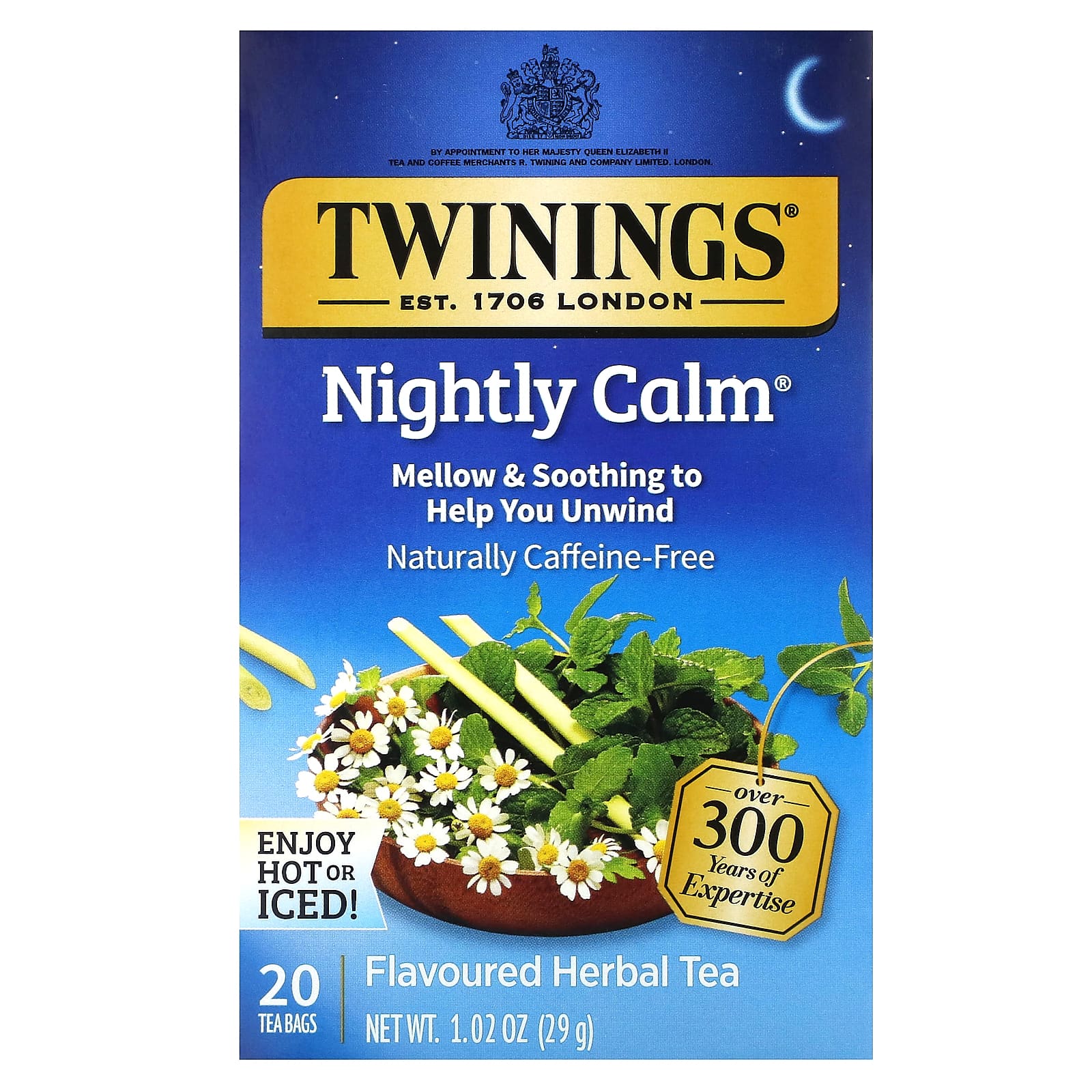 Twinings, Ароматизированный травяной чай, Nightly Calm, без кофеина, 20 чайных пакетиков, 29 г (1,02 унции)