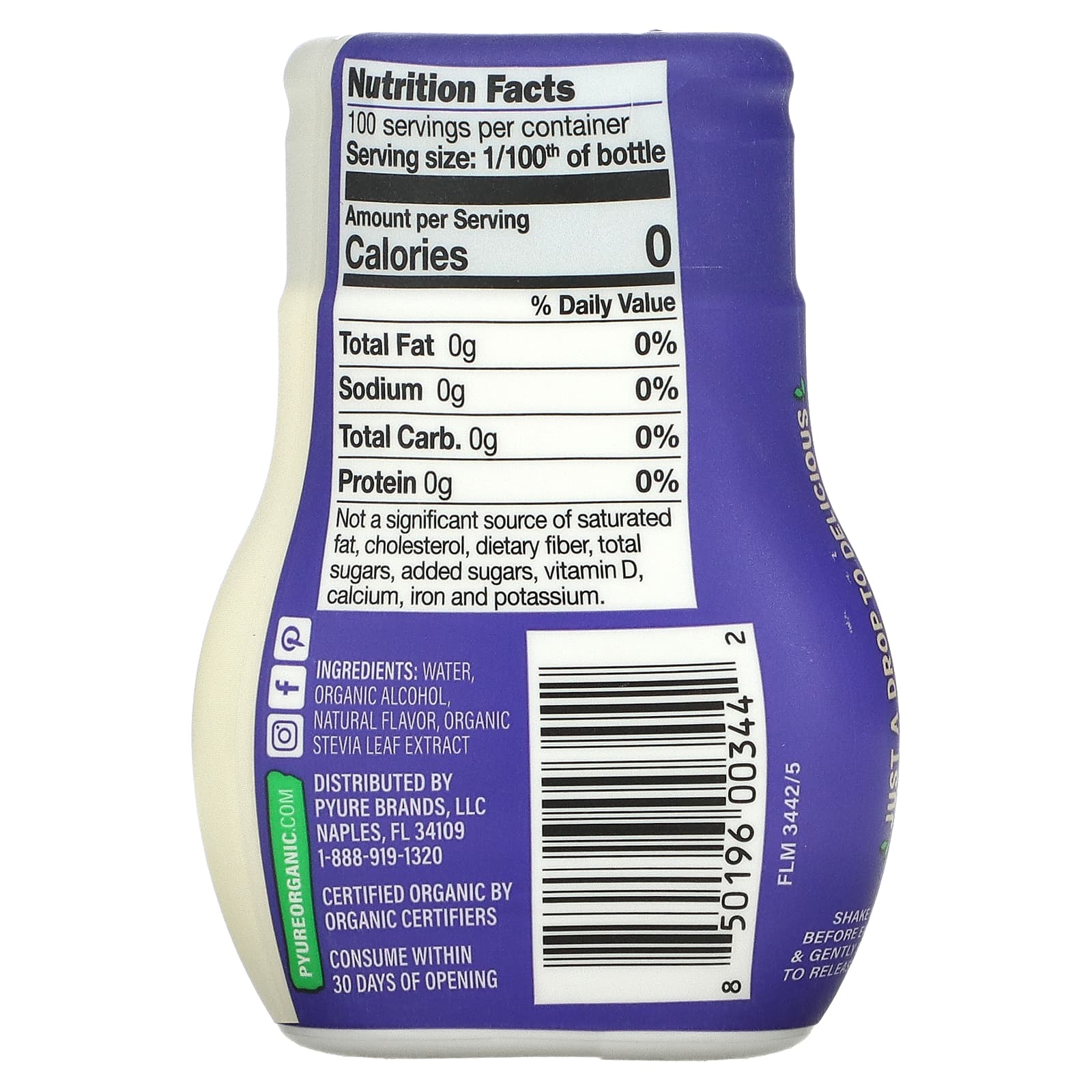 Pyure, органический жидкий подсластитель стевия, ванильный сахарозаменитель, подходит для кетодиеты, 53 мл (1,8 жидк. унции)