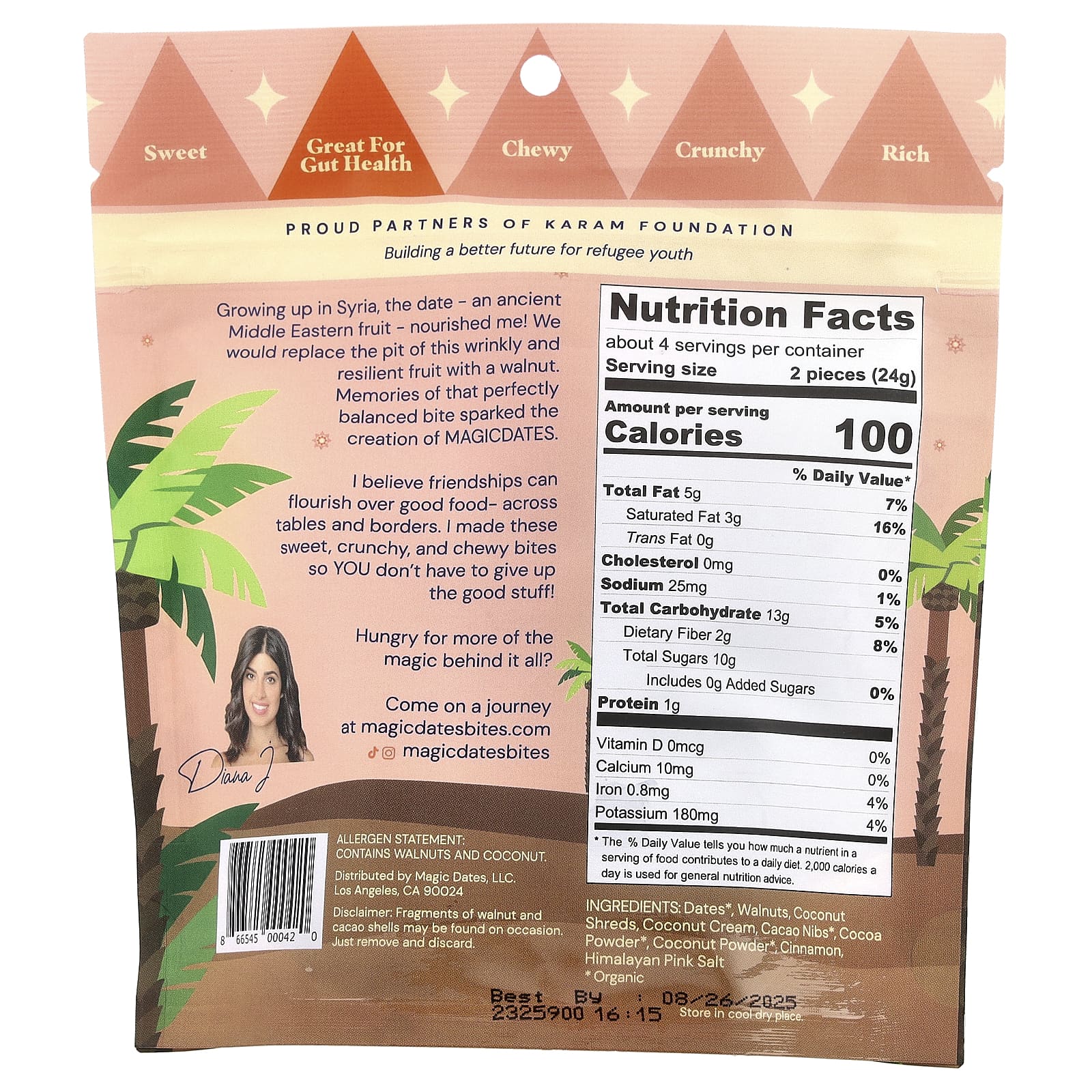 MAGICDATES, Original, Snack Bites, брауни с солеными грецкими орехами, 100 г (3,5 унции)