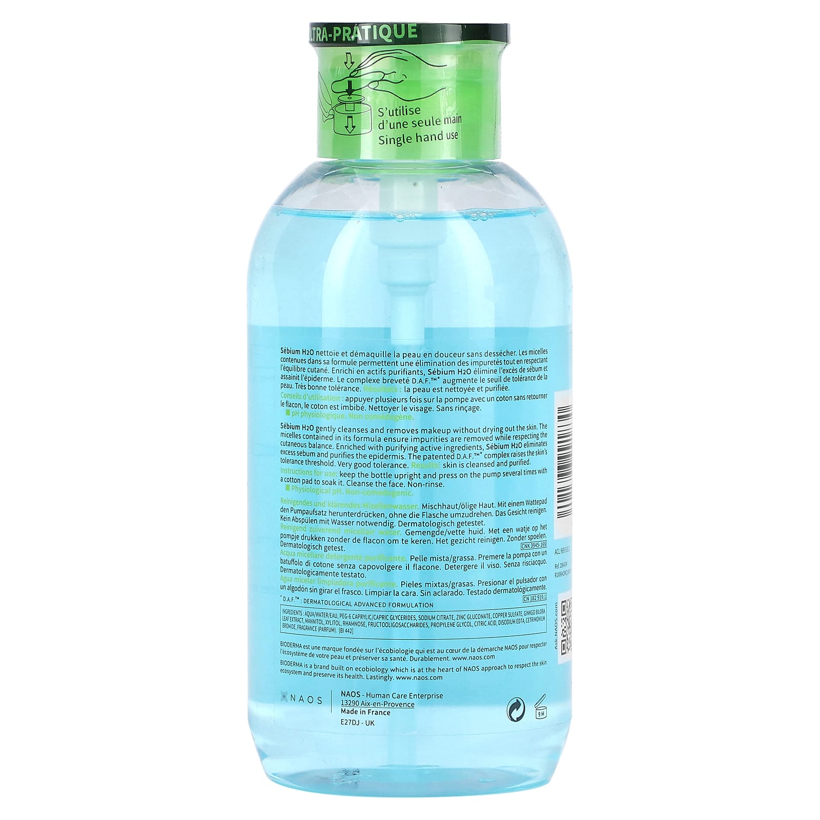 Bioderma, Sebium H2O, мицеллярная вода, для комбинированной / жирной кожи, 500 мл (16,9 жидк. Унции)