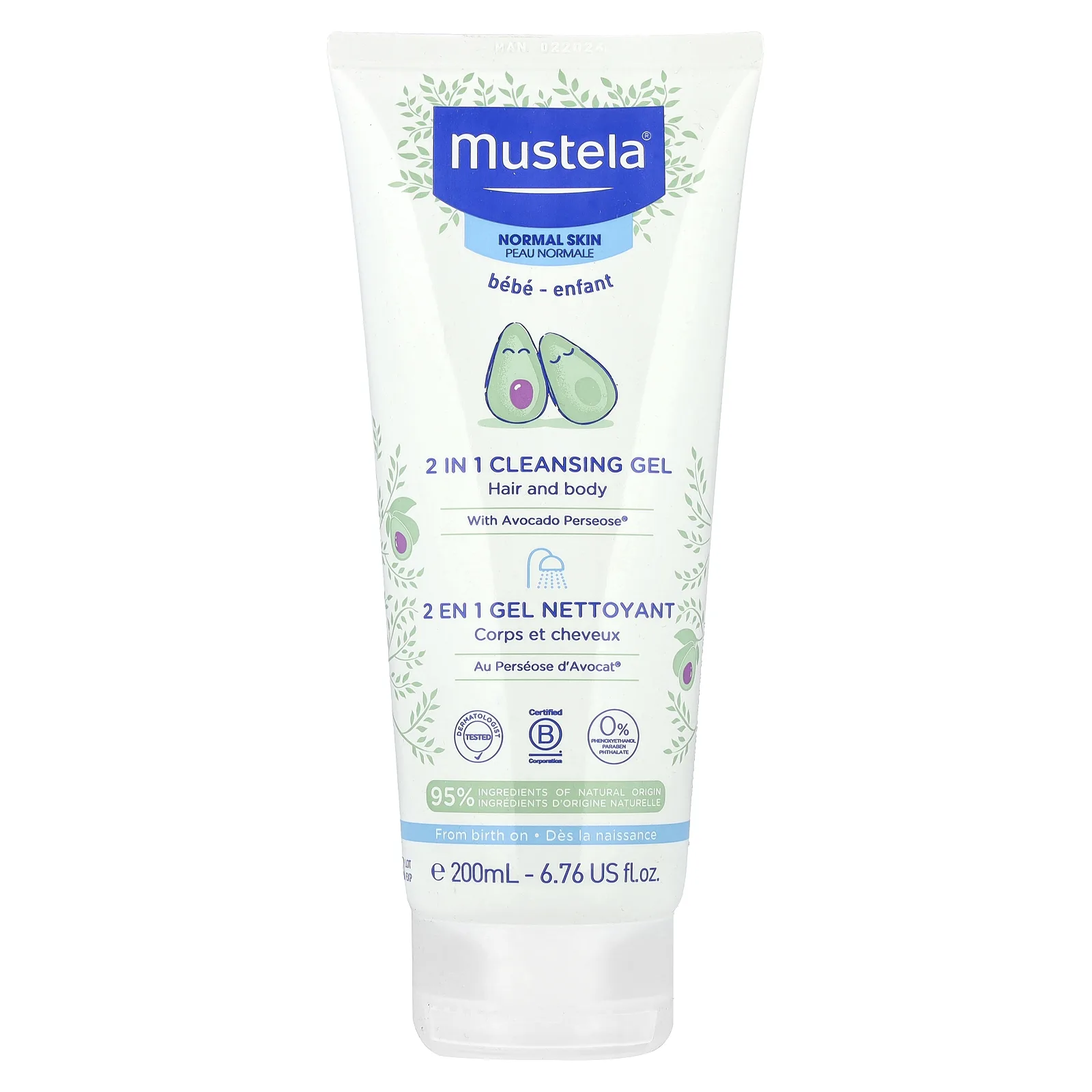 Mustela, Для детей, очищающий гель 2 в 1, для волос и тела, для нормальной кожи, 200 мл (6,76 жидк. Унции)