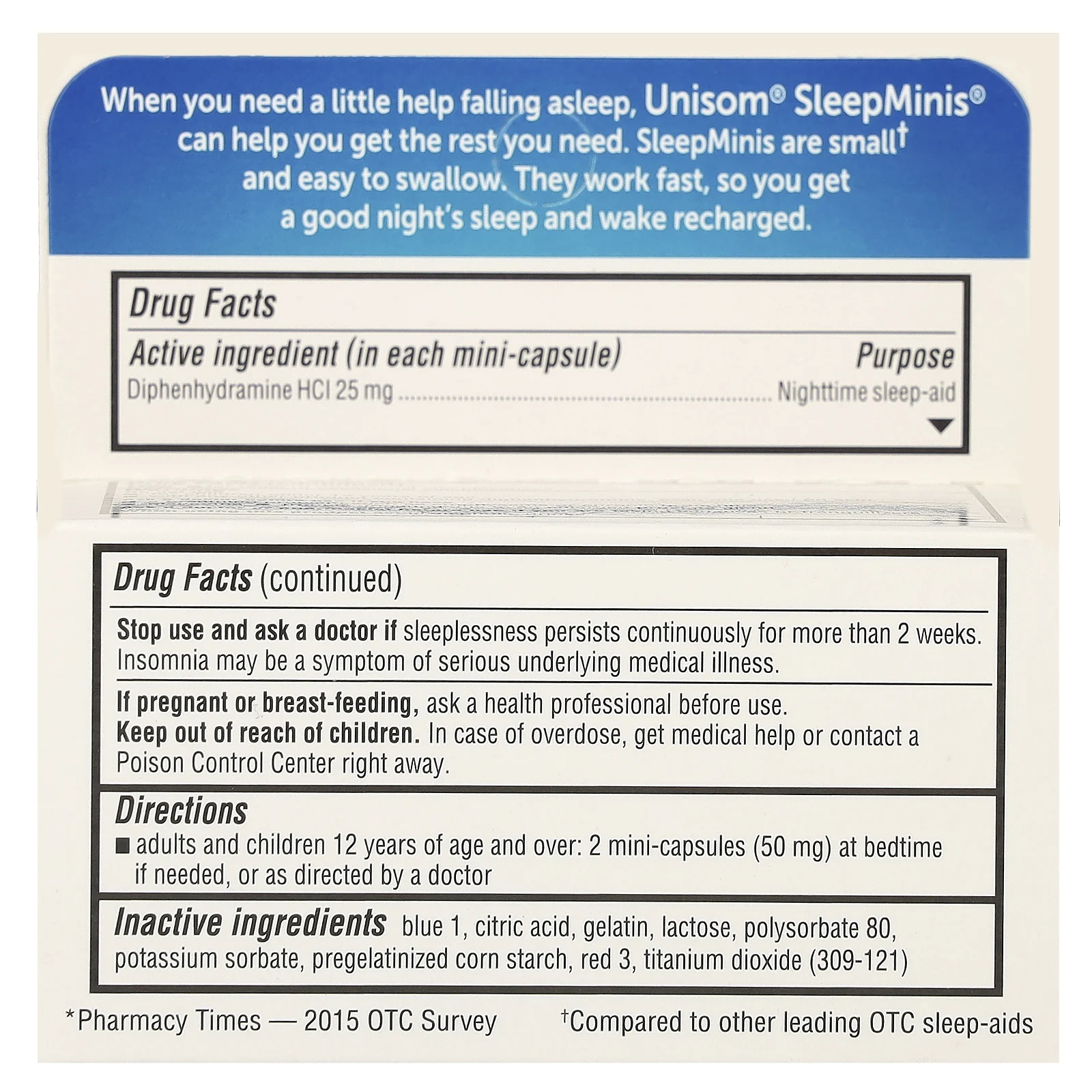Unisom, SleepMinis, средство для спокойного сна, 25 мг, 60 мини-капсул