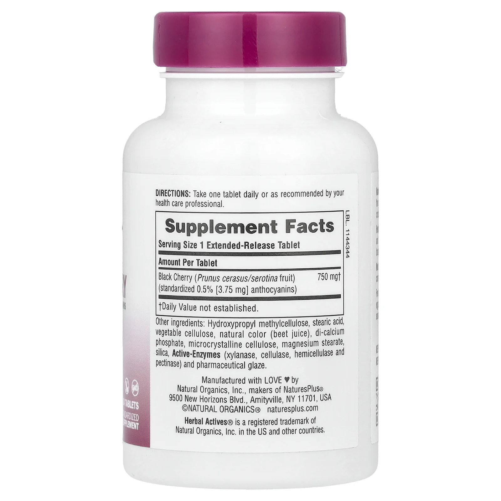 NaturesPlus, Herbal Actives, вишня, 750 мг, 30 таблеток