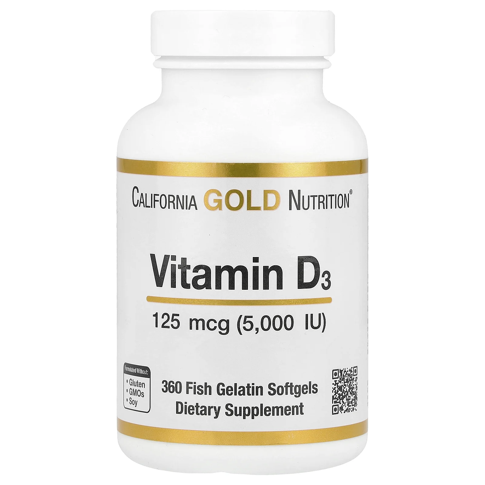 California Gold Nutrition, витамин D3, 125 мкг (5000 МЕ), 360 капсул из рыбьего желатина