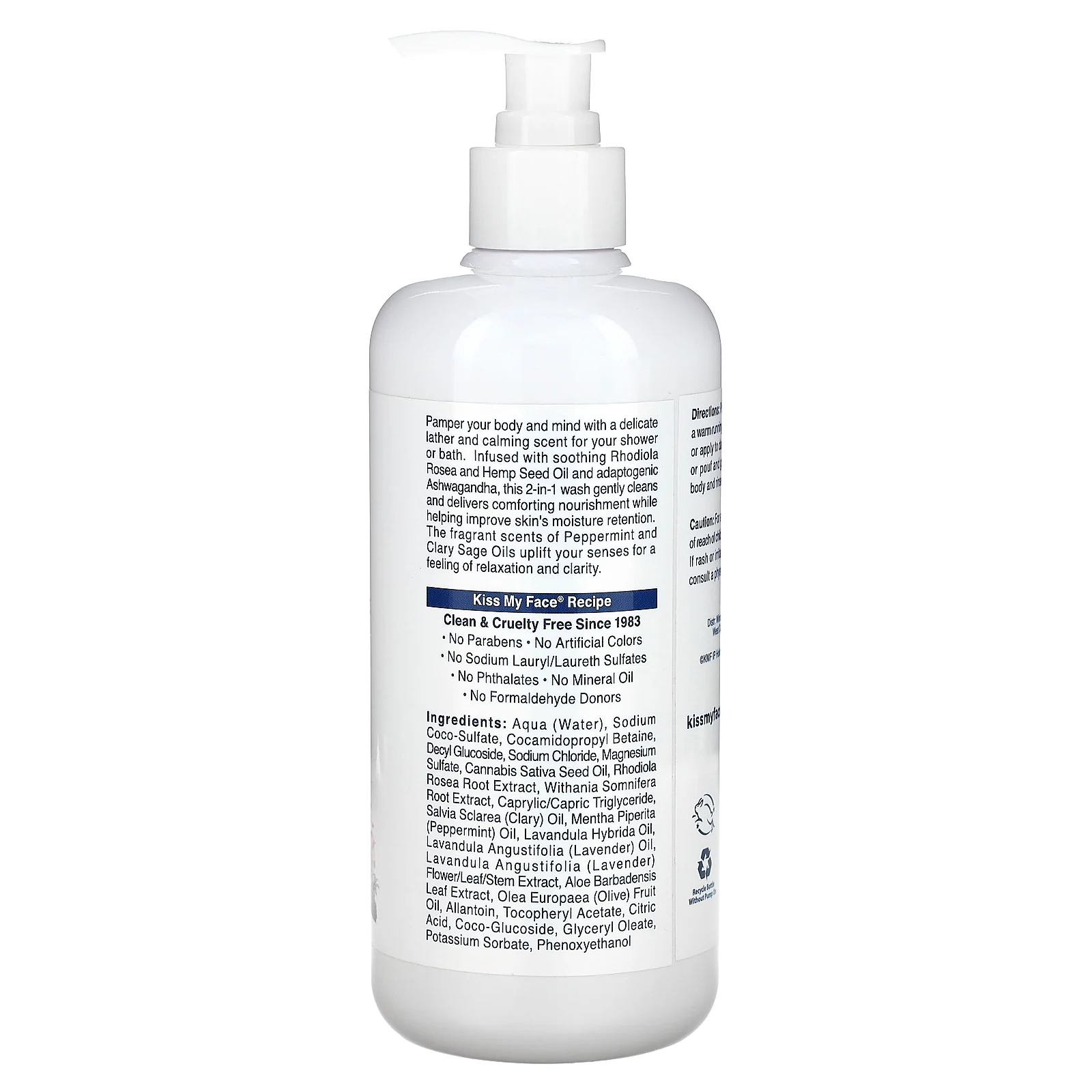 Kiss My Face, гель для душа и ванночка для снятия стресса 2 в 1, перечная мята и мускатный шалфей, 473 мл (16 жидк. унций)