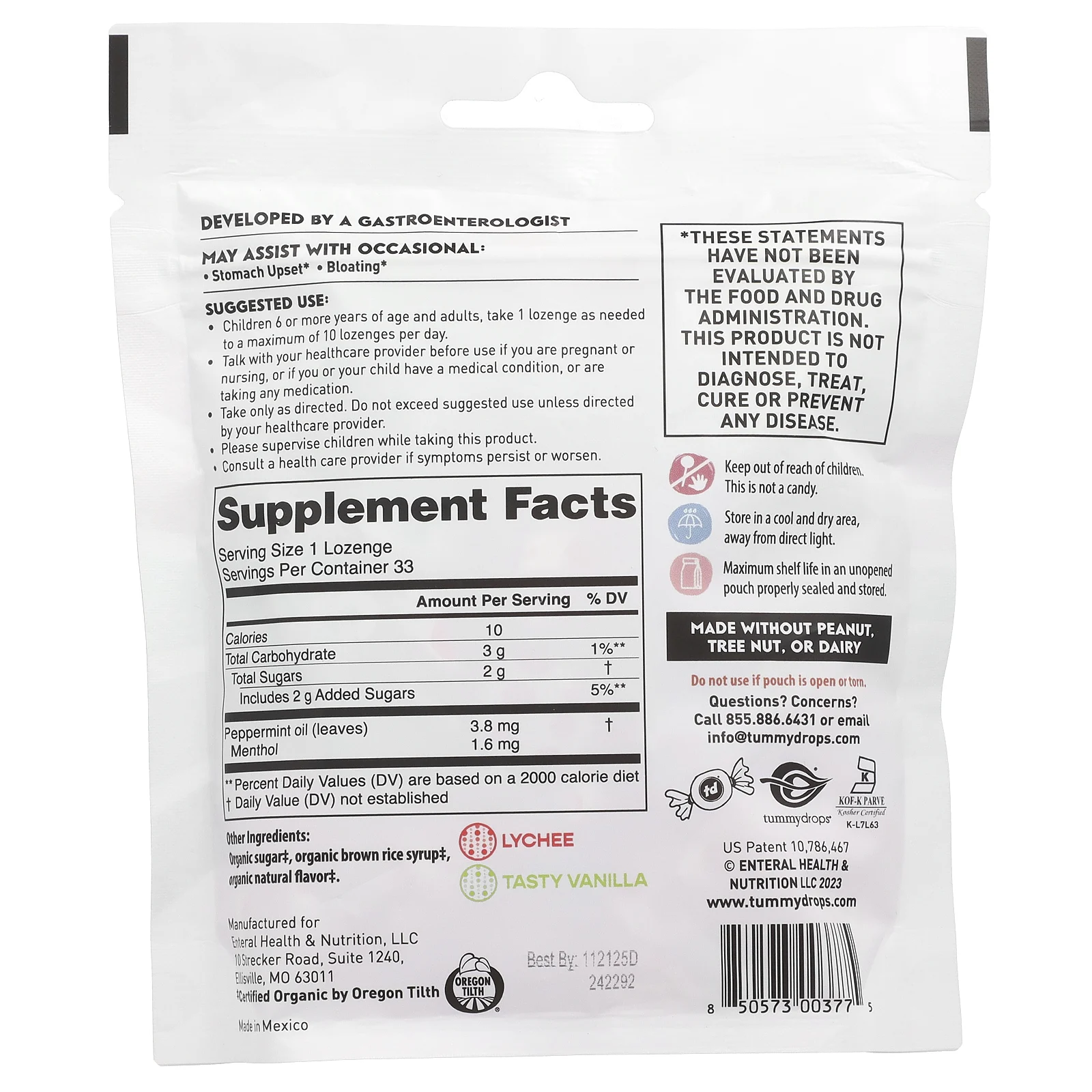 Tummydrops, набор пастилок, сладкая перечная мята, сладкие личи и вкусная ваниль, 33 пастилки