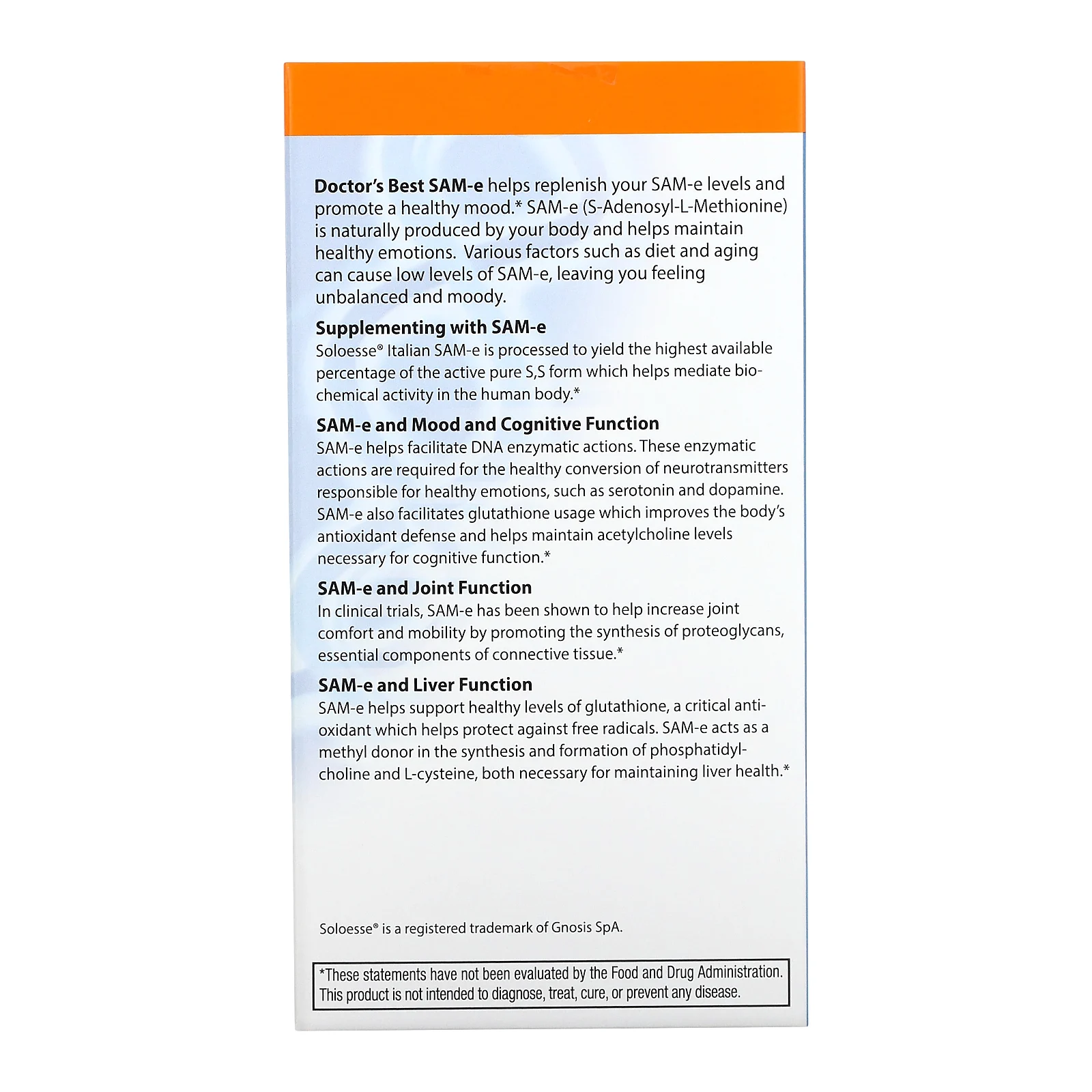 Doctor's Best, SAMe (дисульфат тозилат), двойная сила, 400 мг, 60 таблеток, покрытых кишечнорастворимой оболочкой