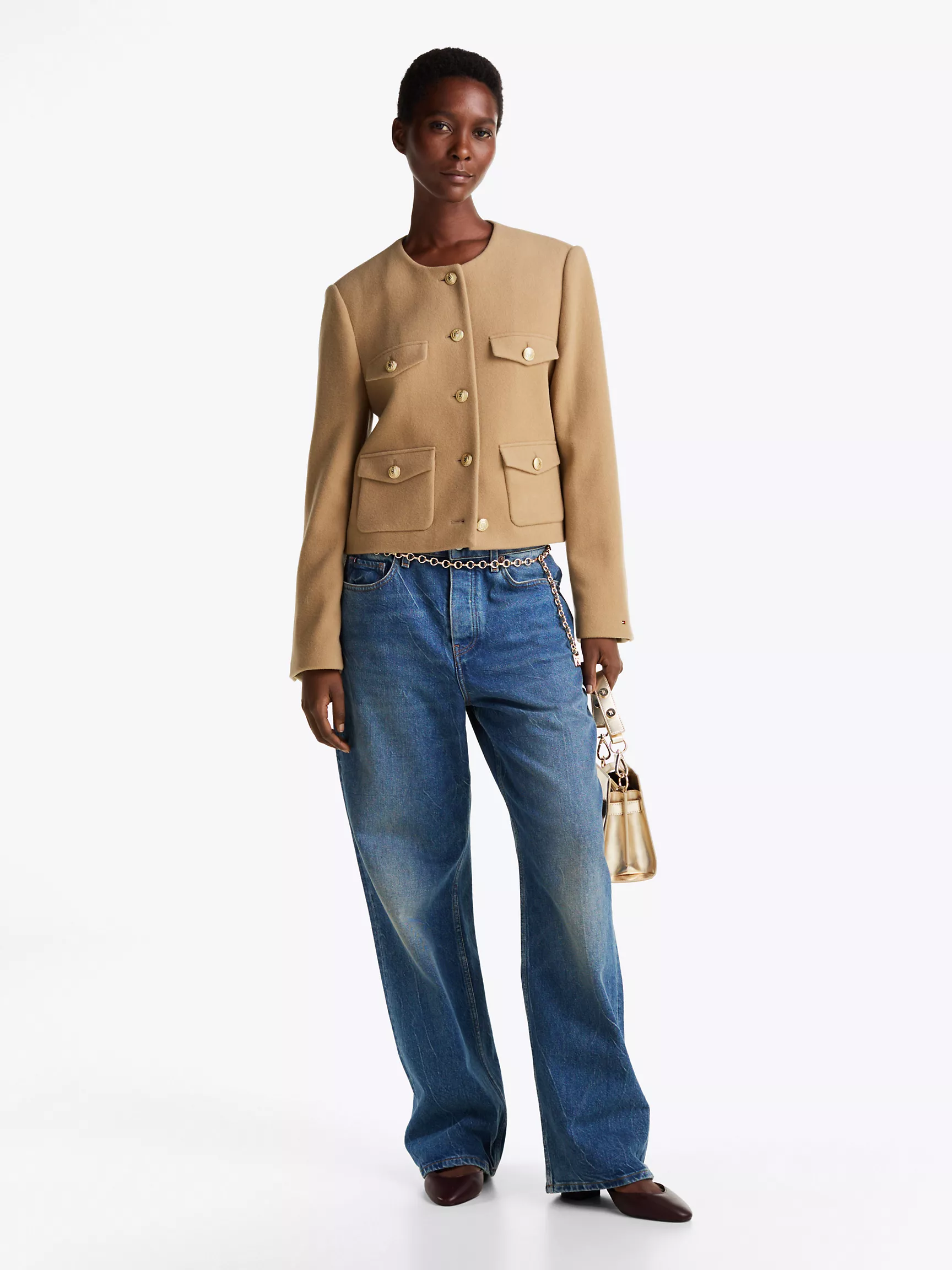 Женская куртка Tommy Hilfiger, Укороченный жакет из шерстяной смеси с золотыми пуговицами