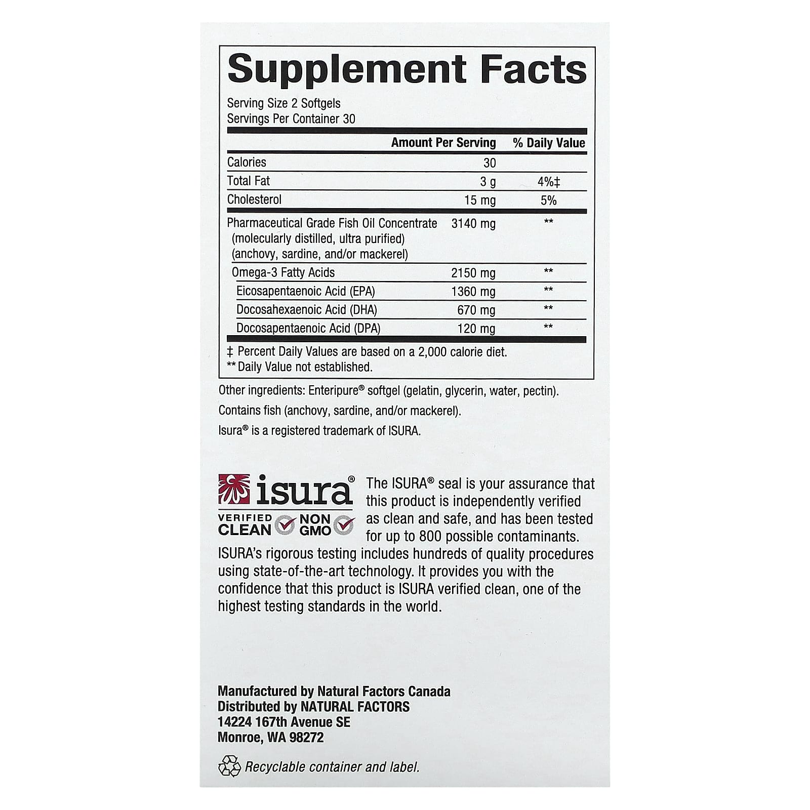 Natural Factors, RxOmega-3, омега-3 повышенной силы действия, 2150 мг, 60 капсул (1075 мг в 1 капсуле)