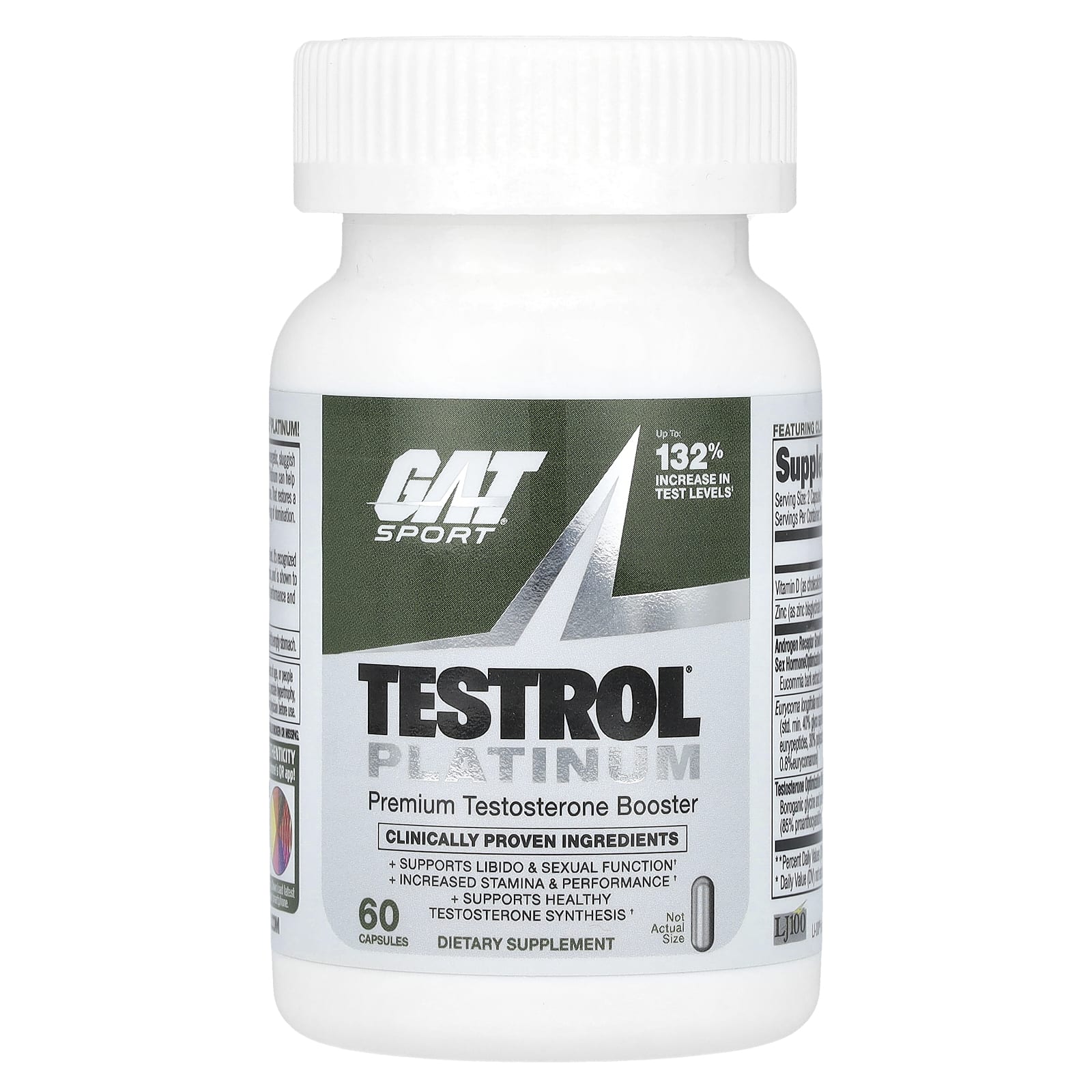 GAT, Testrol® Platinum, повышающий уровень тестостерона премиального качества, 60 капсул