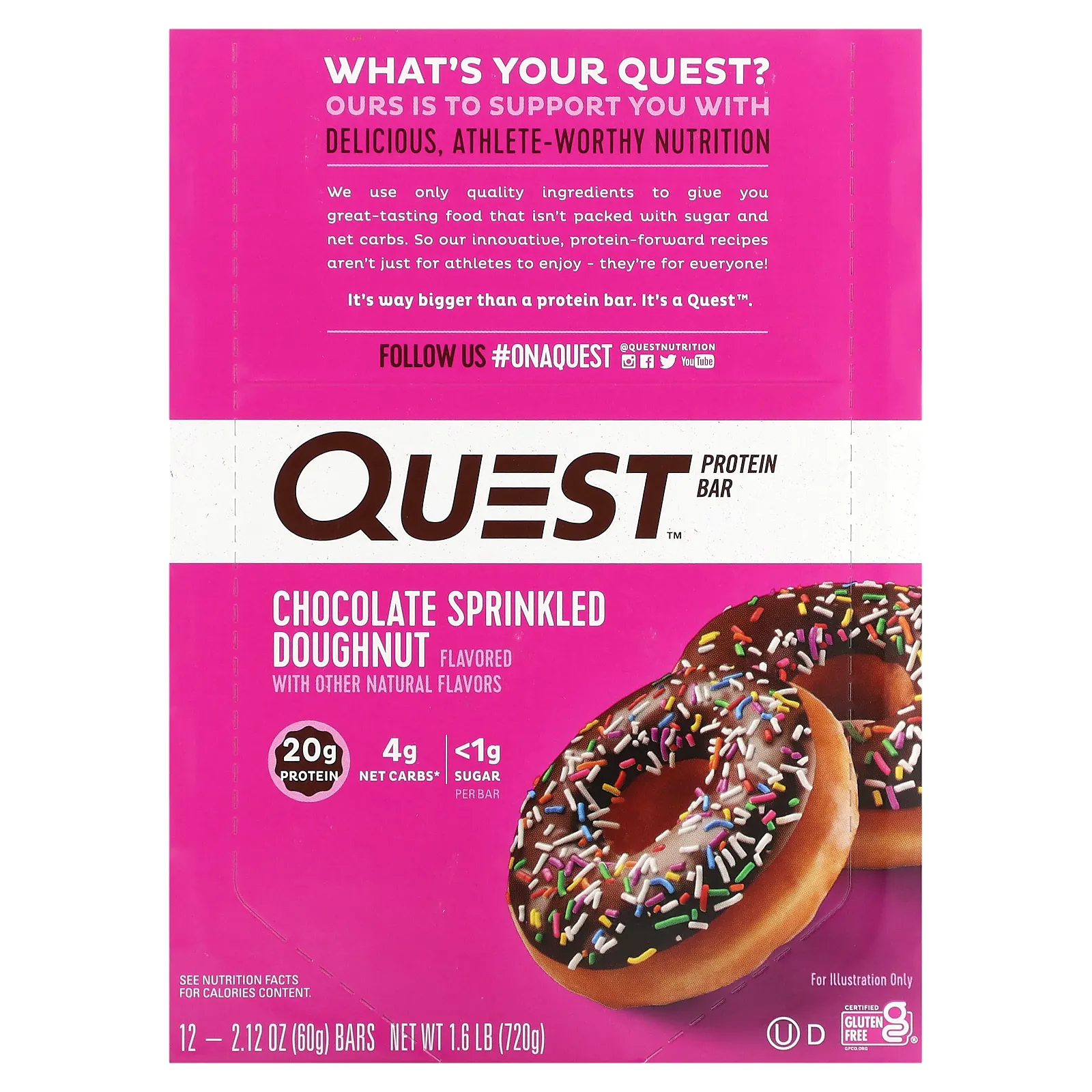 Quest Nutrition, протеиновый батончик, со вкусом шоколадного пончика, 12 батончиков, 60 г (2,12 унции) каждый