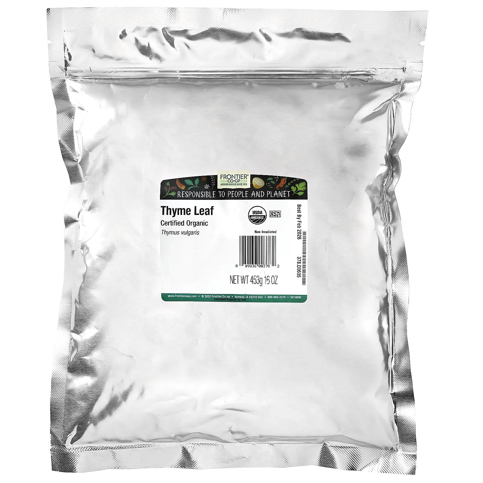 Frontier Co-op, Органический лист тимьяна, 16 унций (453 г)