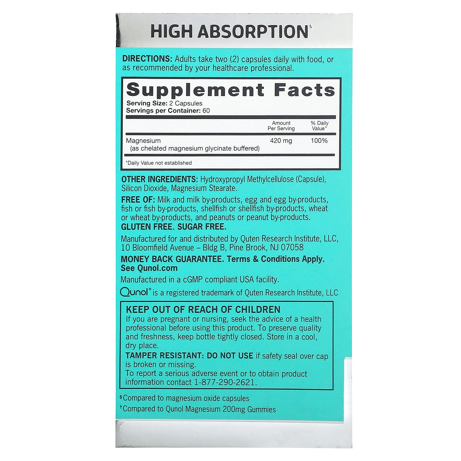Qunol, магний, с повышенной силой действия, 420 мг, 120 капсул (210 мг в 1 капсуле)