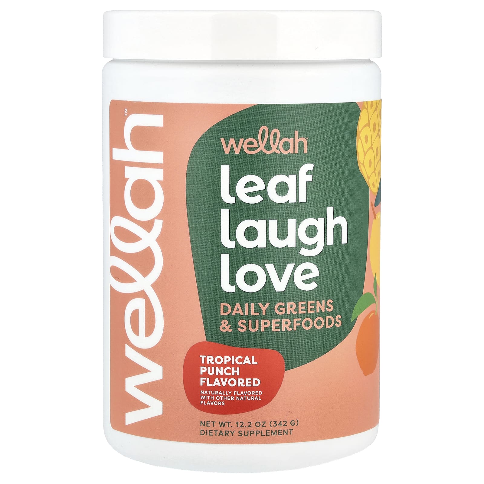 Wellah, Leaf Laugh Love, Daily Greens & Superfood, тропический пунш, 342 г (12,2 унции)