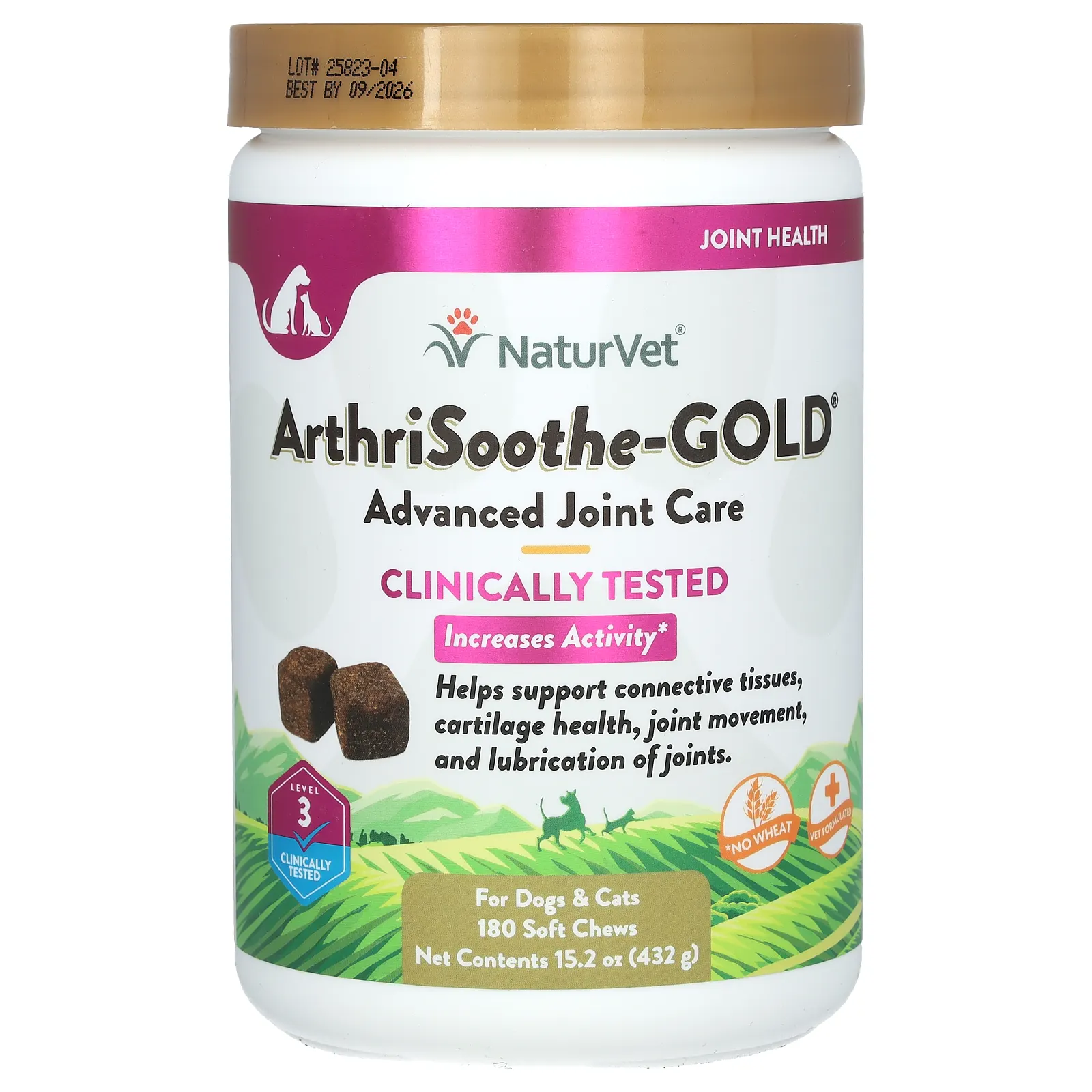 NaturVet, ArthriSoothe-GOLD, улучшенный уход за суставами, для собак и кошек, уровень 3, 180 жевательных таблеток, 432 г (15,2 унции)