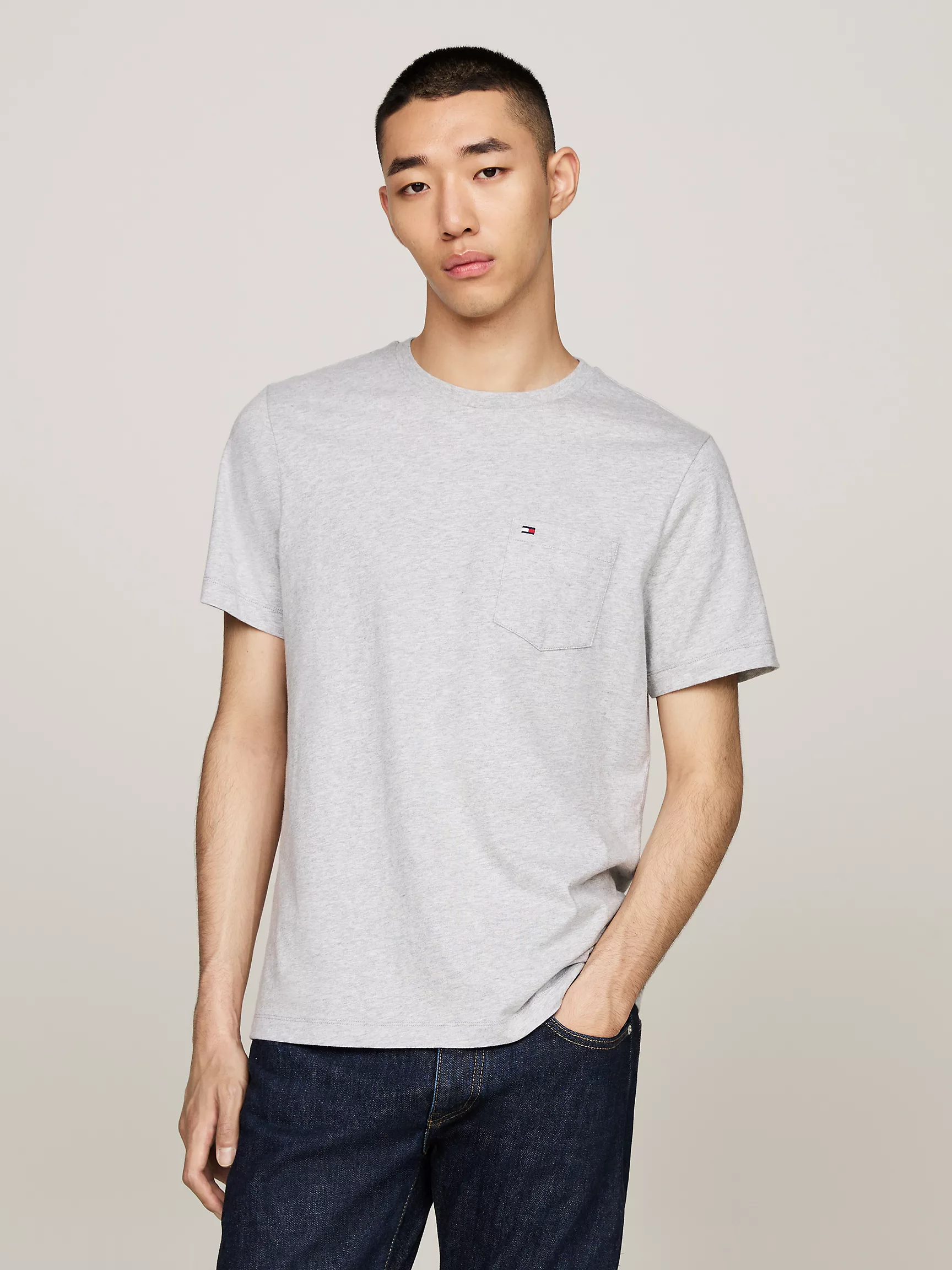 Мужская футболка Tommy Hilfiger, Меланжевая хлопковая футболка с карманом