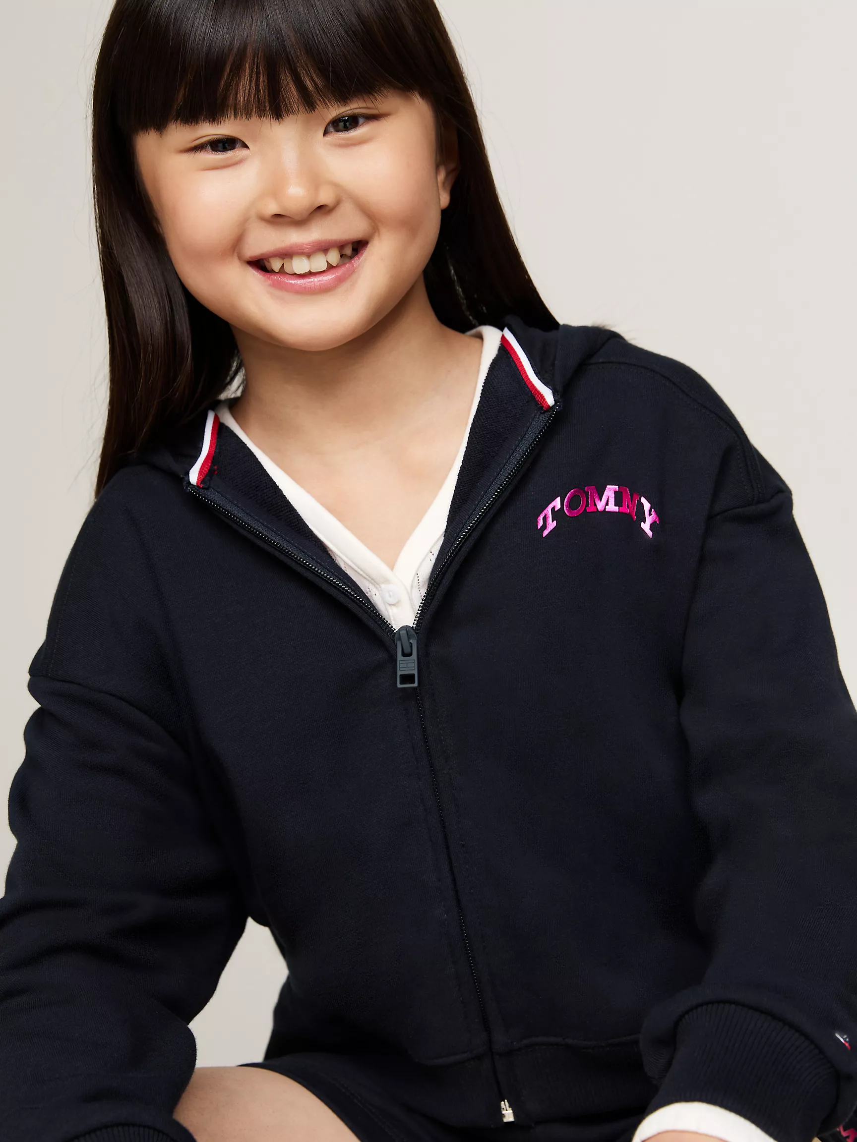 Толстовка для девочек Tommy Hilfiger, Детское худи на молнии с фольгированным точечным узором Tommy