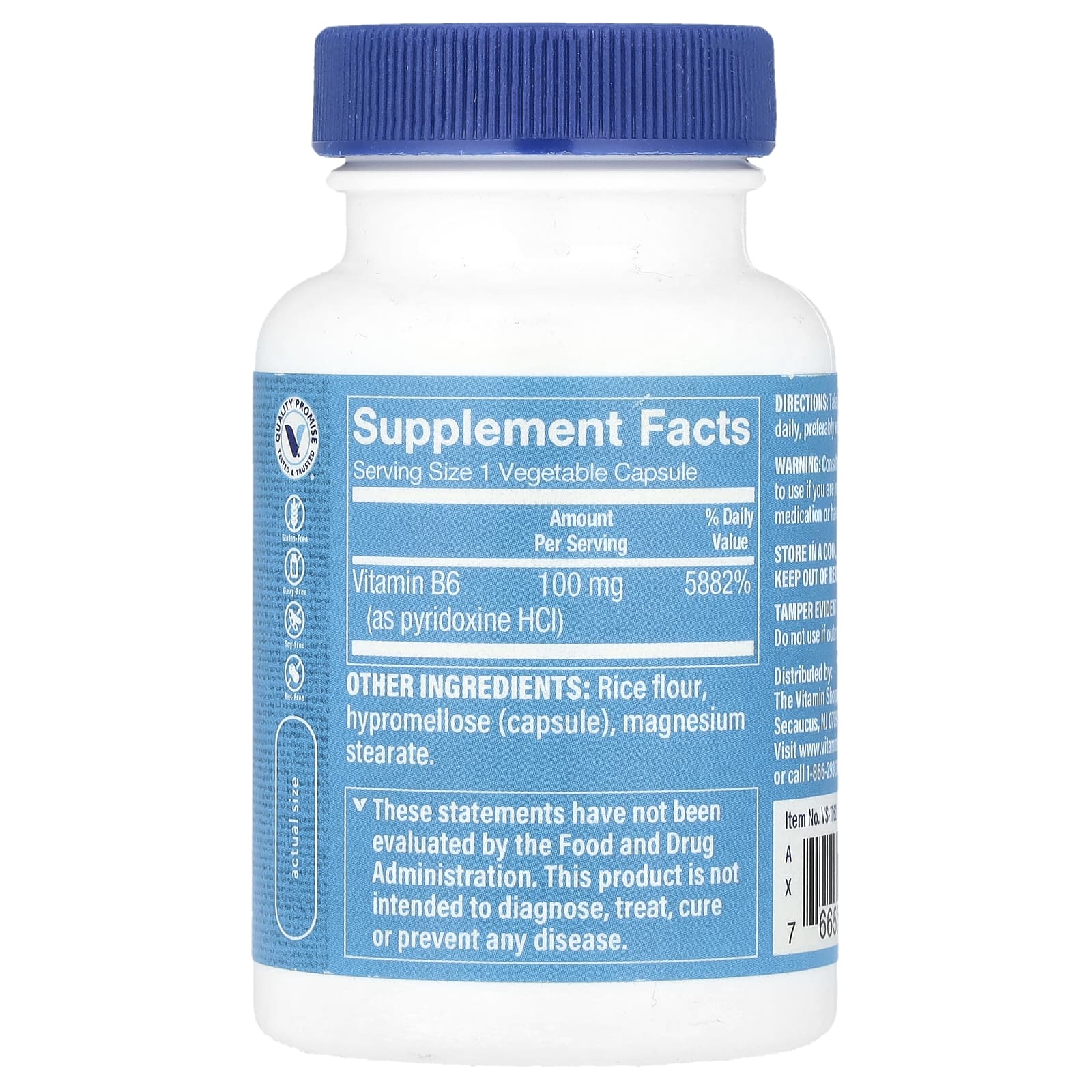 The Vitamin Shoppe, Витамин B6, 100 мг, 100 растительных капсул