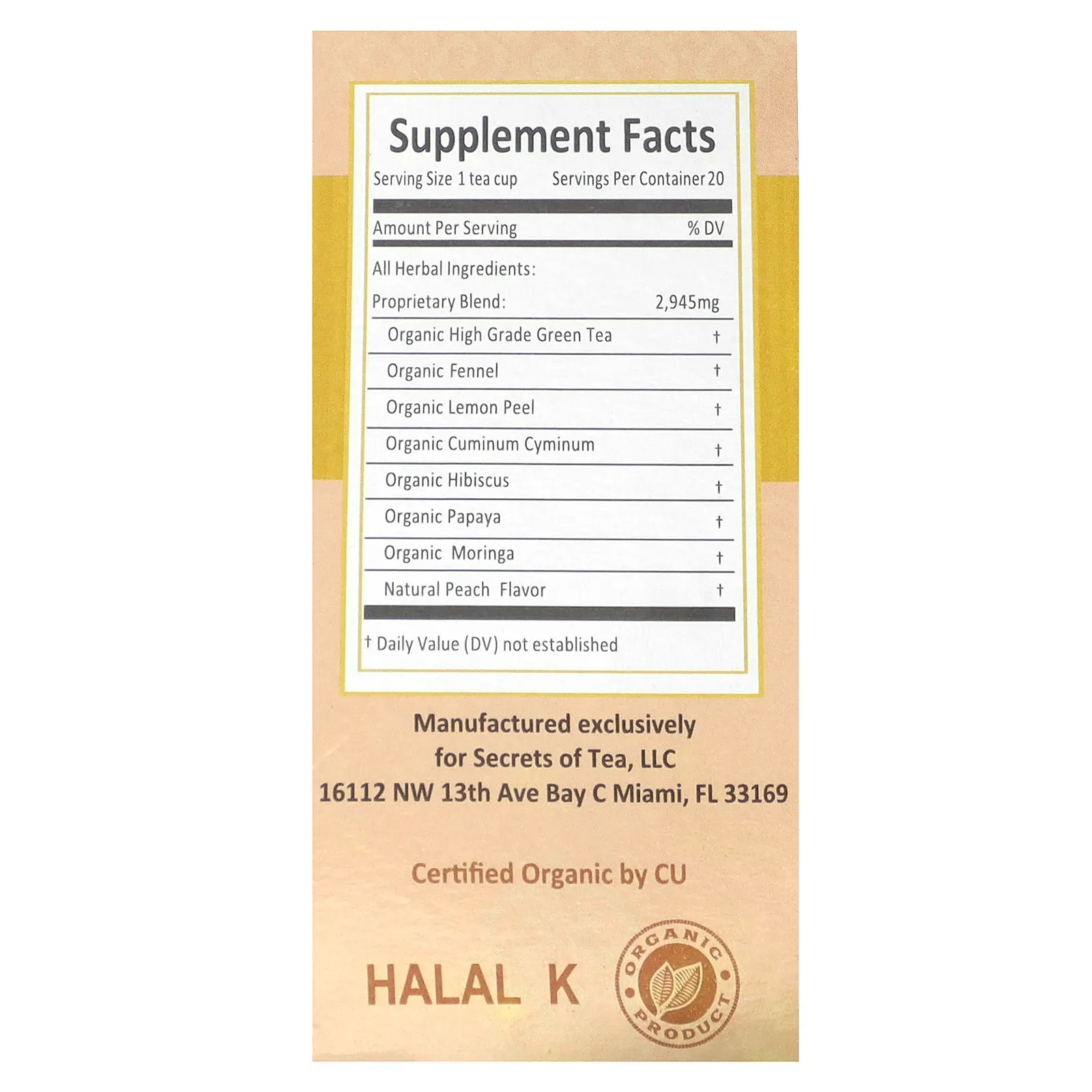 Secrets of Tea, органический чай Mummy Magic для снижения веса, со вкусом персика, 20 чайных пакетиков, 30 г (1,05 унции)