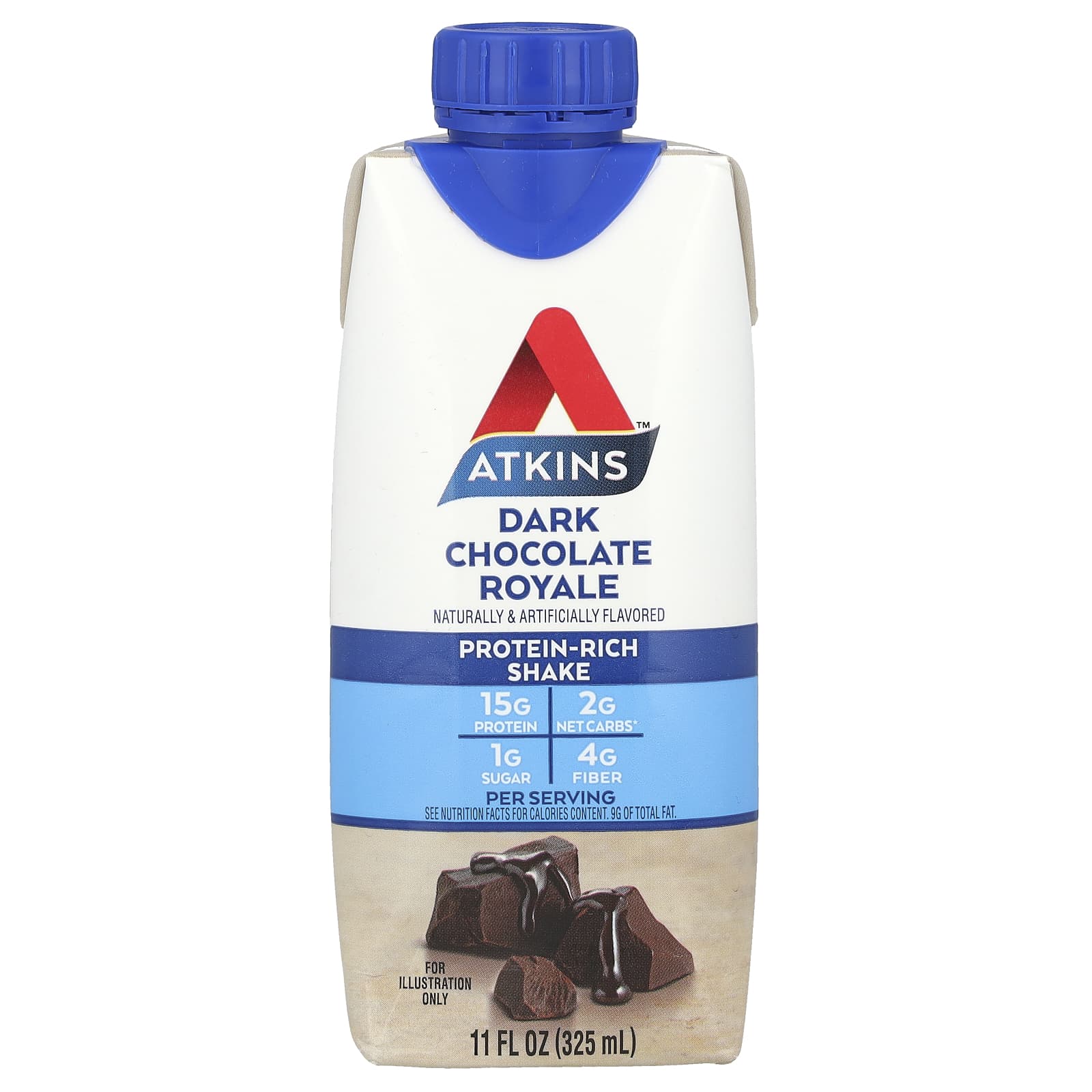 Atkins, Насыщенный протеином коктейль, королевский темный шоколад, 4 коктейля, 325 мл (11 жидк. Унций)