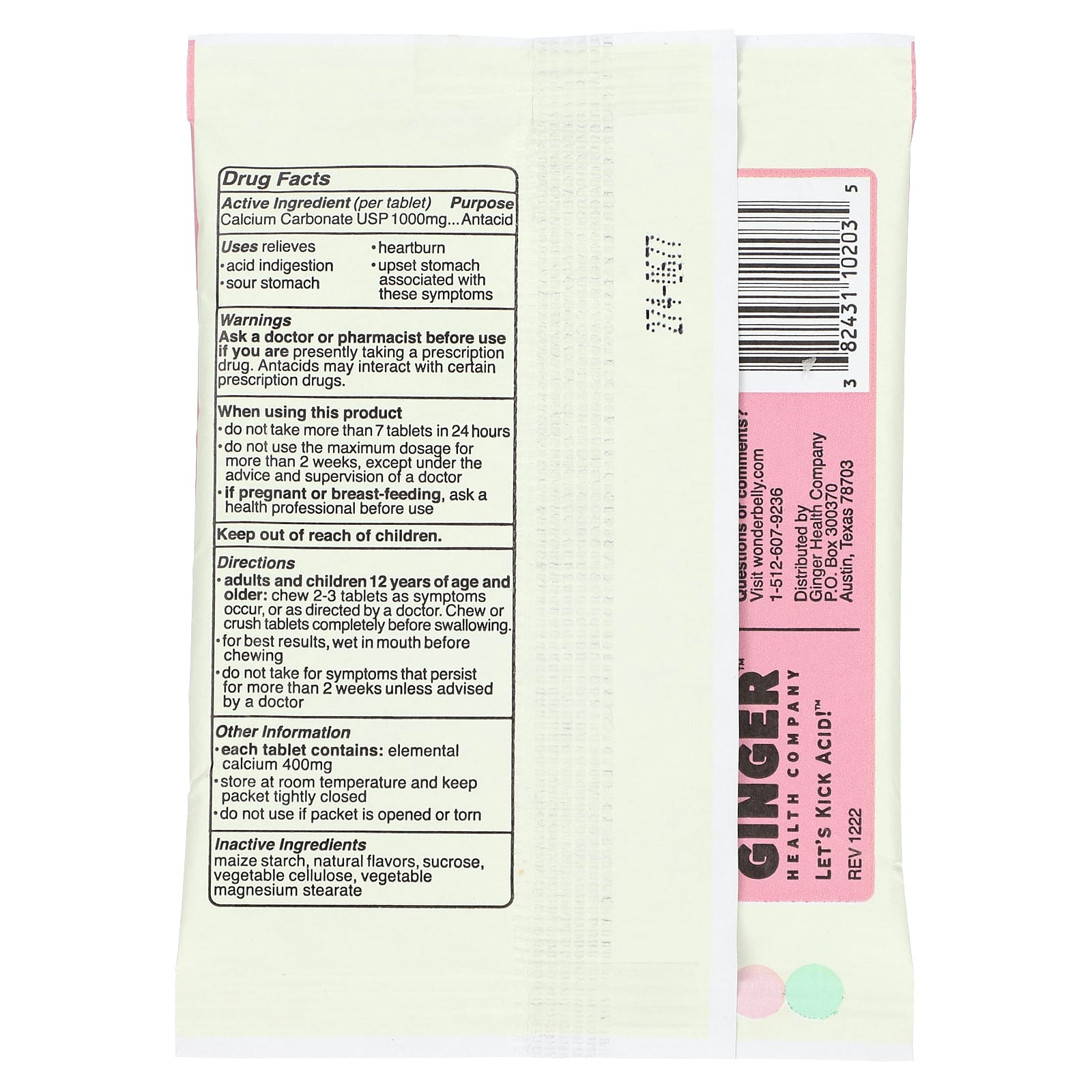 Wonderbelly, антацид, клубничный молочный коктейль, 3 жевательные таблетки