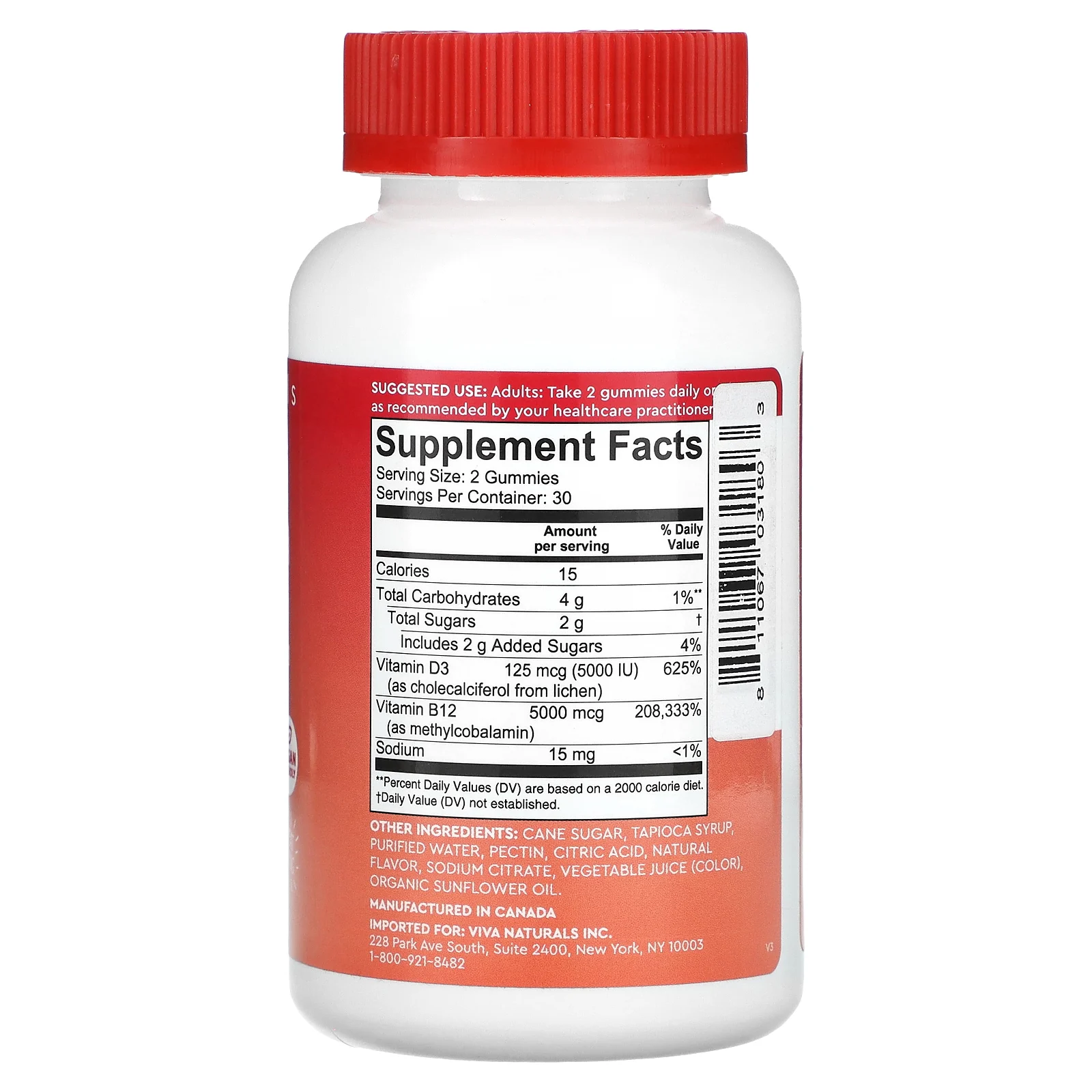 Viva Naturals, Витамины D3 и B12, фруктовый пунш, 60 жевательных таблеток