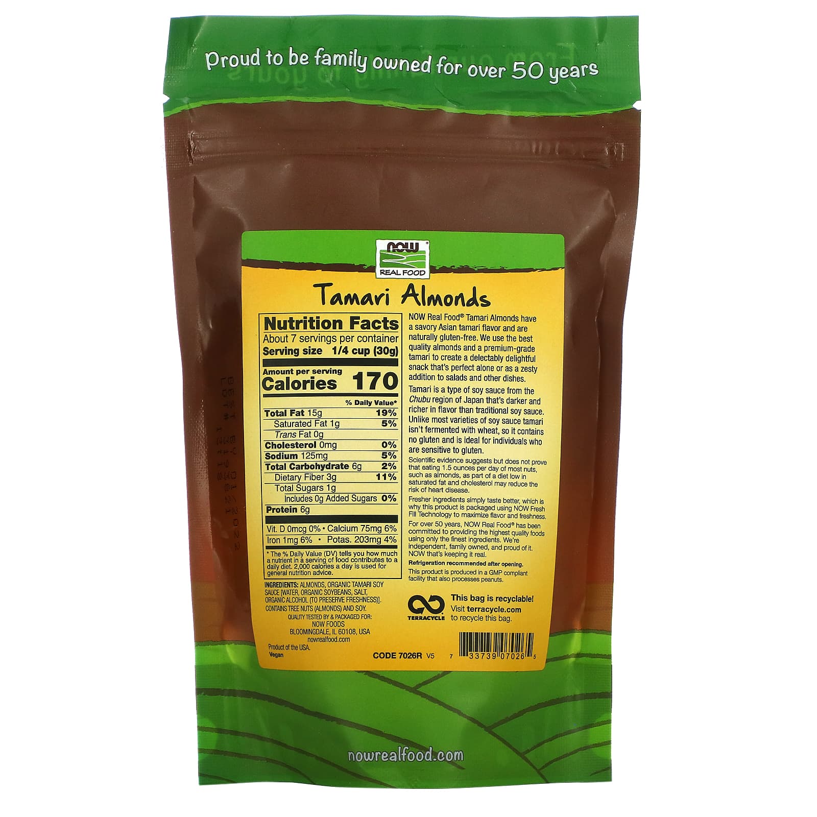 NOW Foods, Real Food, миндаль тамари, 198 г (7 унций)