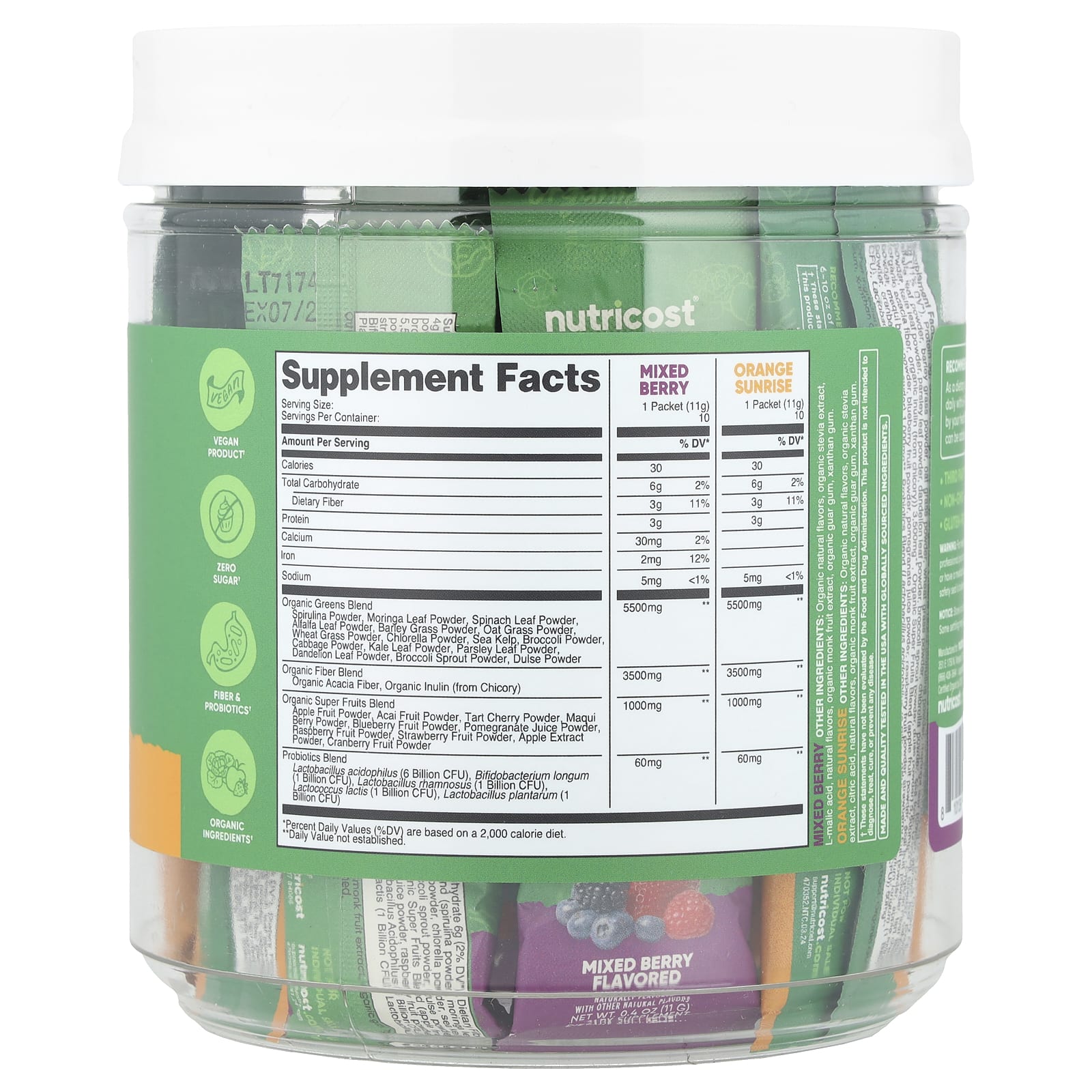 Nutricost, Органическая суперзеленая, разнообразная добавка, 20 пакетиков по 11 г (0,4 унции)