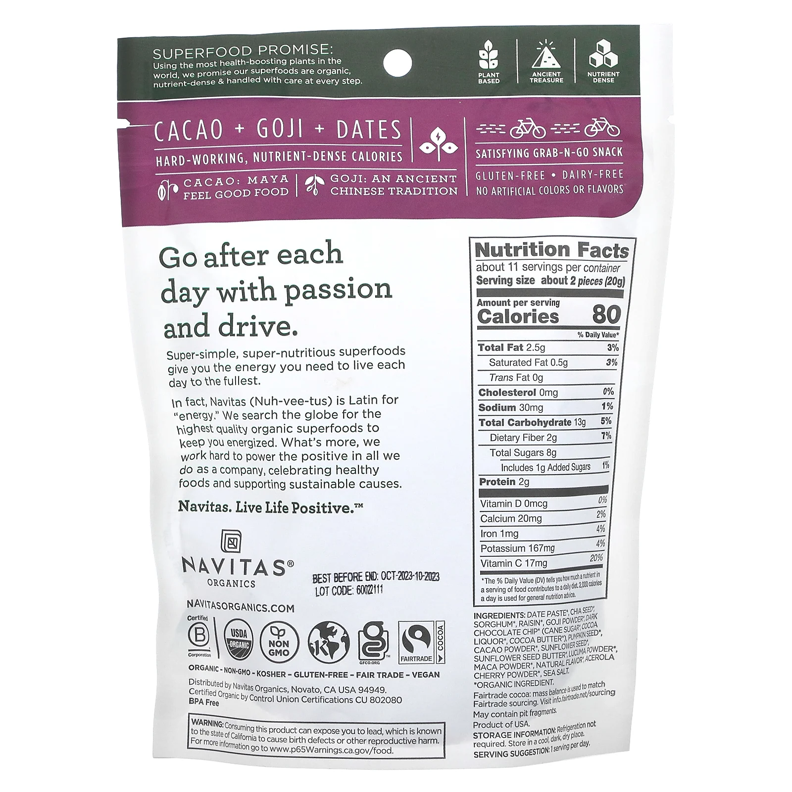 Navitas Organics, Органические Power Snacks, како и годжи, 227 г (8 унций)