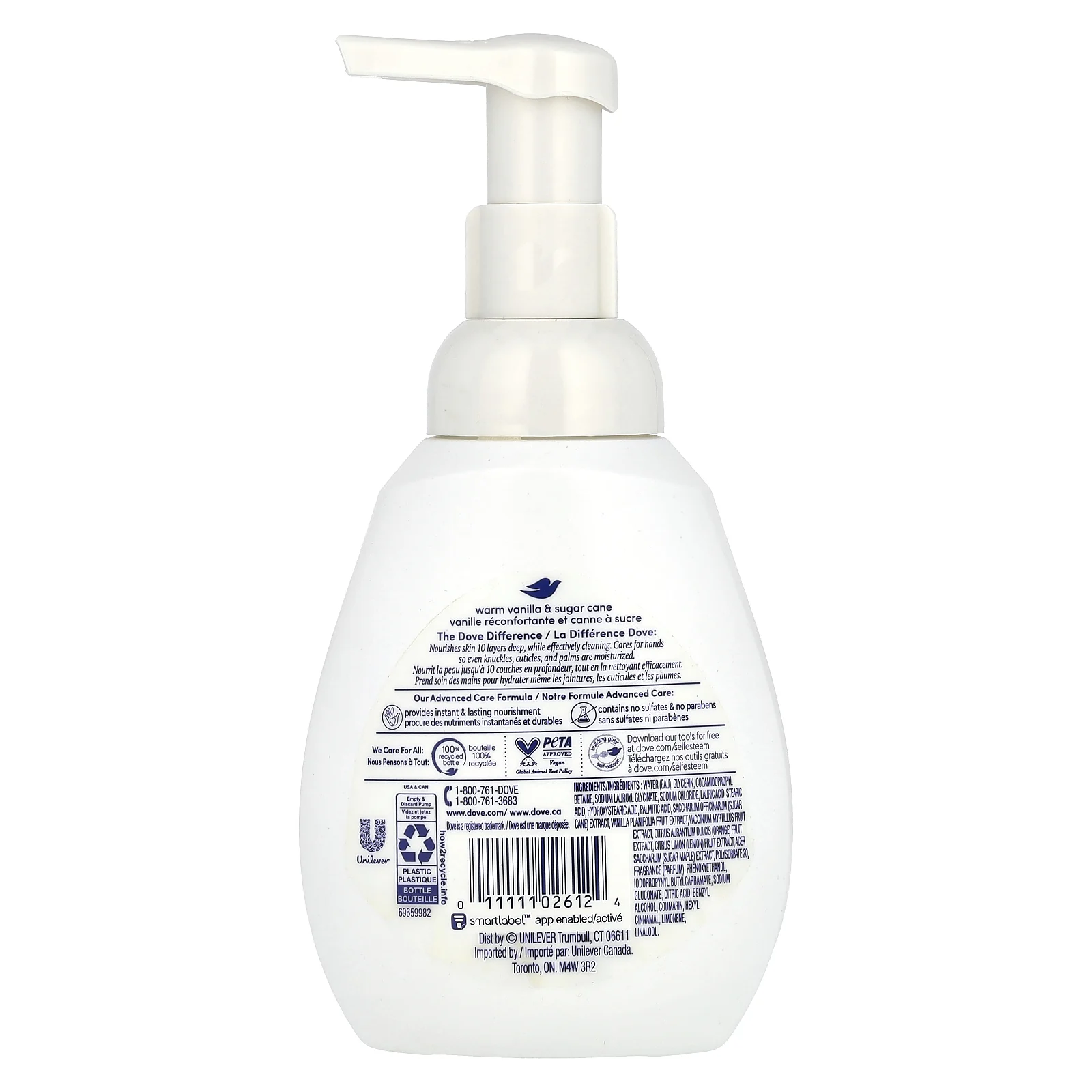 Dove, Питательная пенка для мытья рук, с теплой ванилью и сахарным тростником, 300 мл (10,1 жидк. Унции)