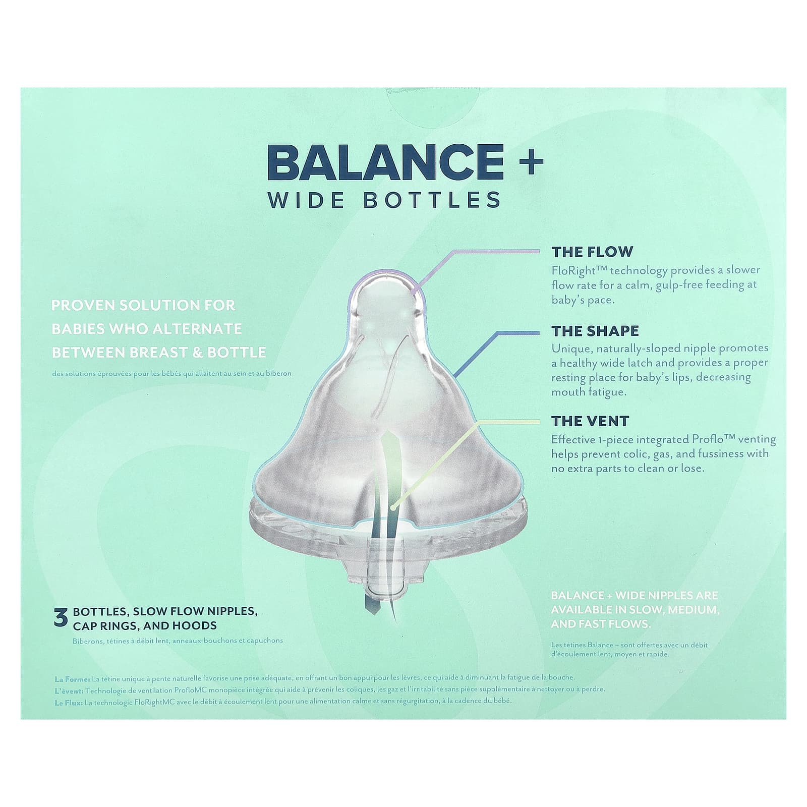 Evenflo Feeding, Balance+, флаконы, широкая, от 0 месяцев, медленное поток, 3 флакона по 270 мл (9 унций)
