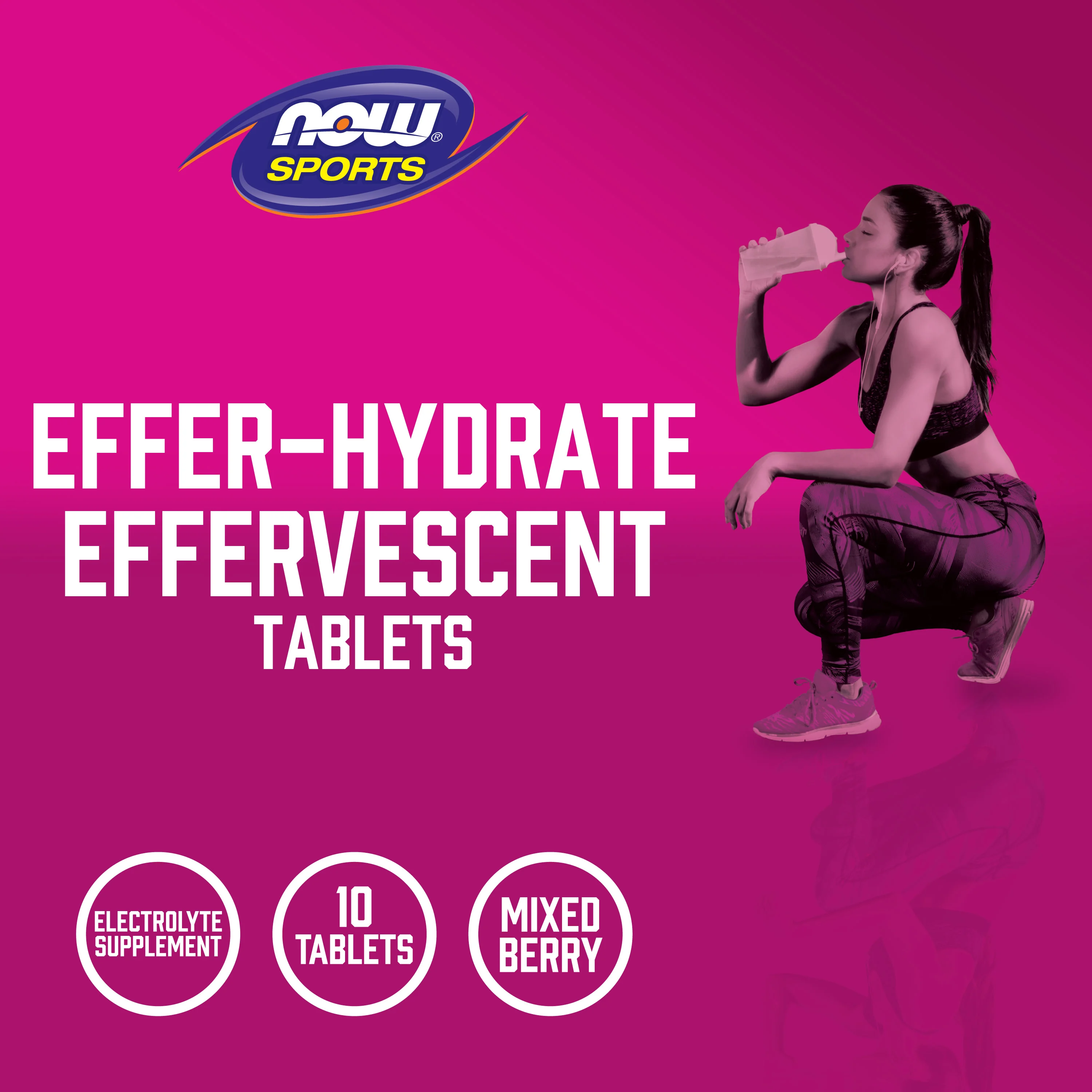 NOW Foods, Sports, Effer-Hydrate, восстановление, ассорти ягод, 10 таблеток, 51 г (1,8 унции)